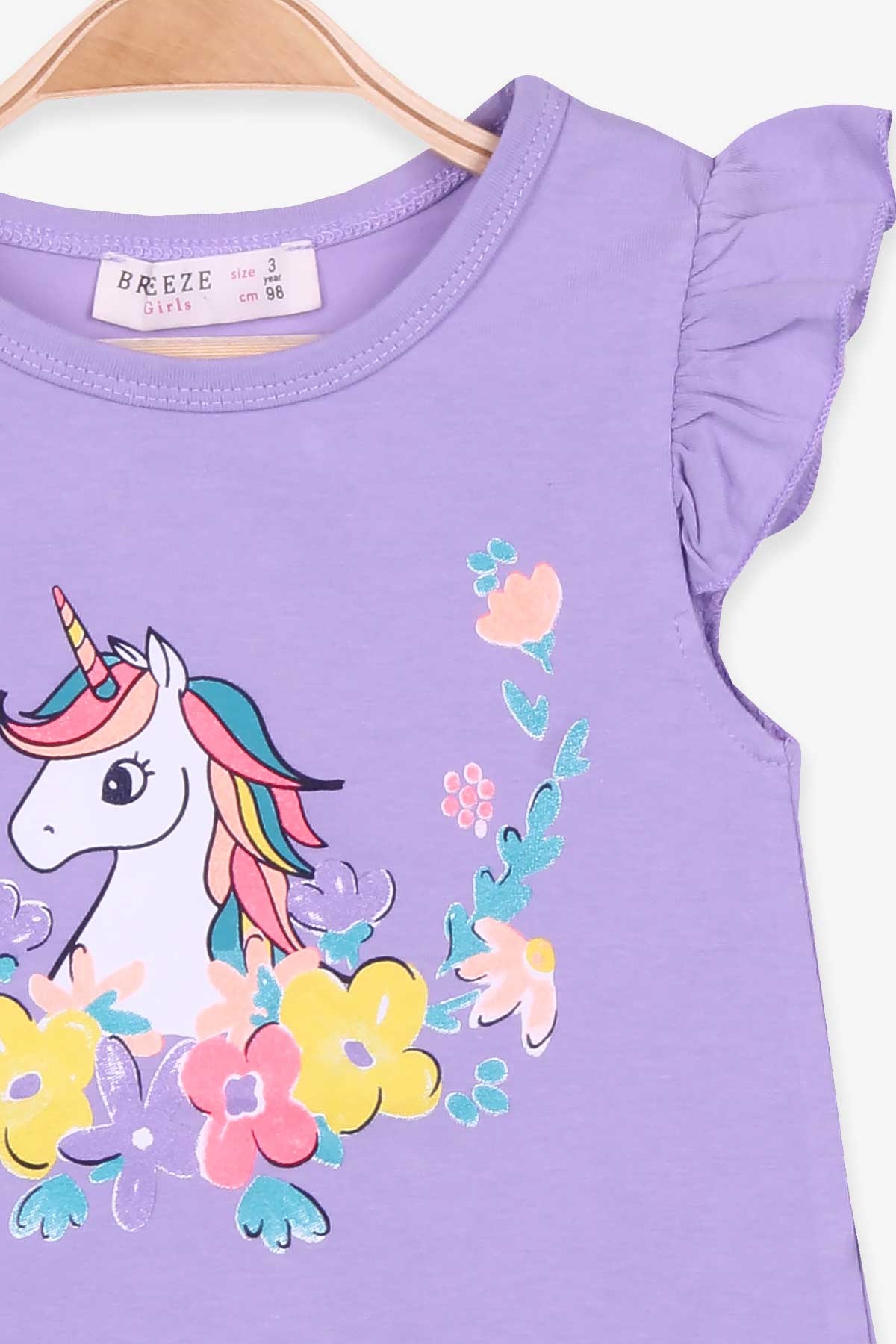 Breeze Kız Çocuk Şortlu Takım Unicorn Lila (3-7 Yaş)