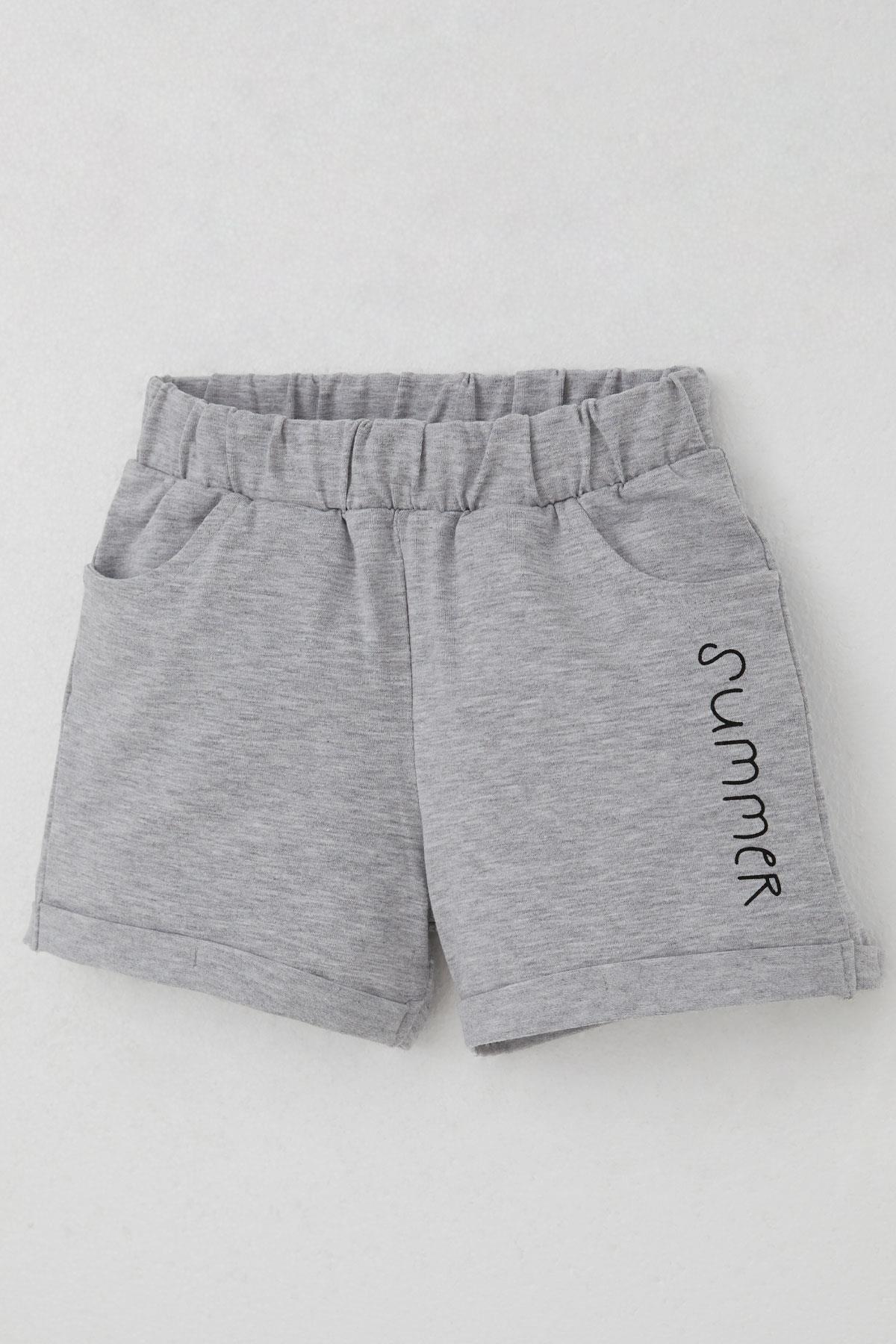 Breeze Kız Çocuk Şortlu Takım Yaz Temalı Karpuz Dilimi Baskılı Pudra (3-8 Yaş)