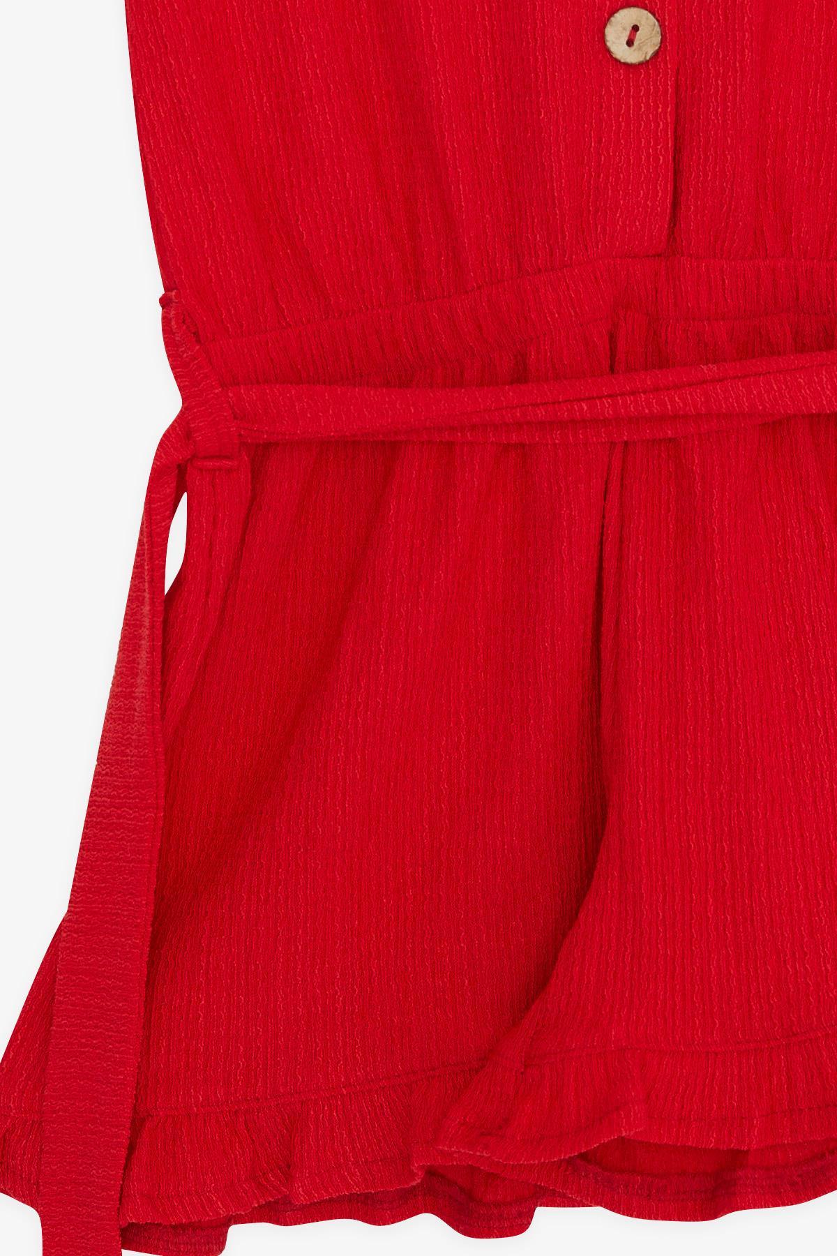 Breeze Kız Çocuk Şortlu Tulum Düğmeli Beli Kuşaklı Kırmızı (4-9 Yaş)