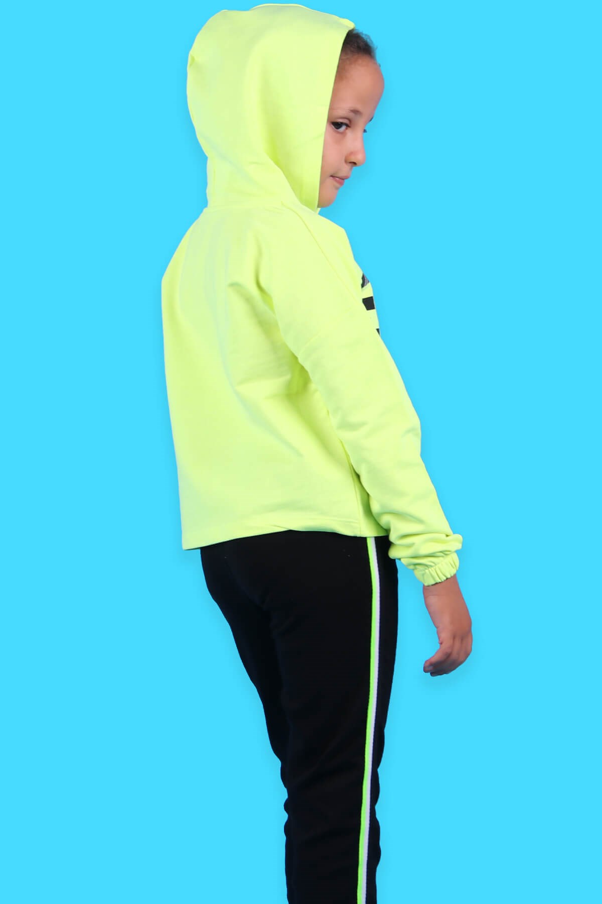 Breeze Kız Çocuk Sweat Göbek Üstü Kapüşonlu Neon Yeşil (8-9 Yaş)