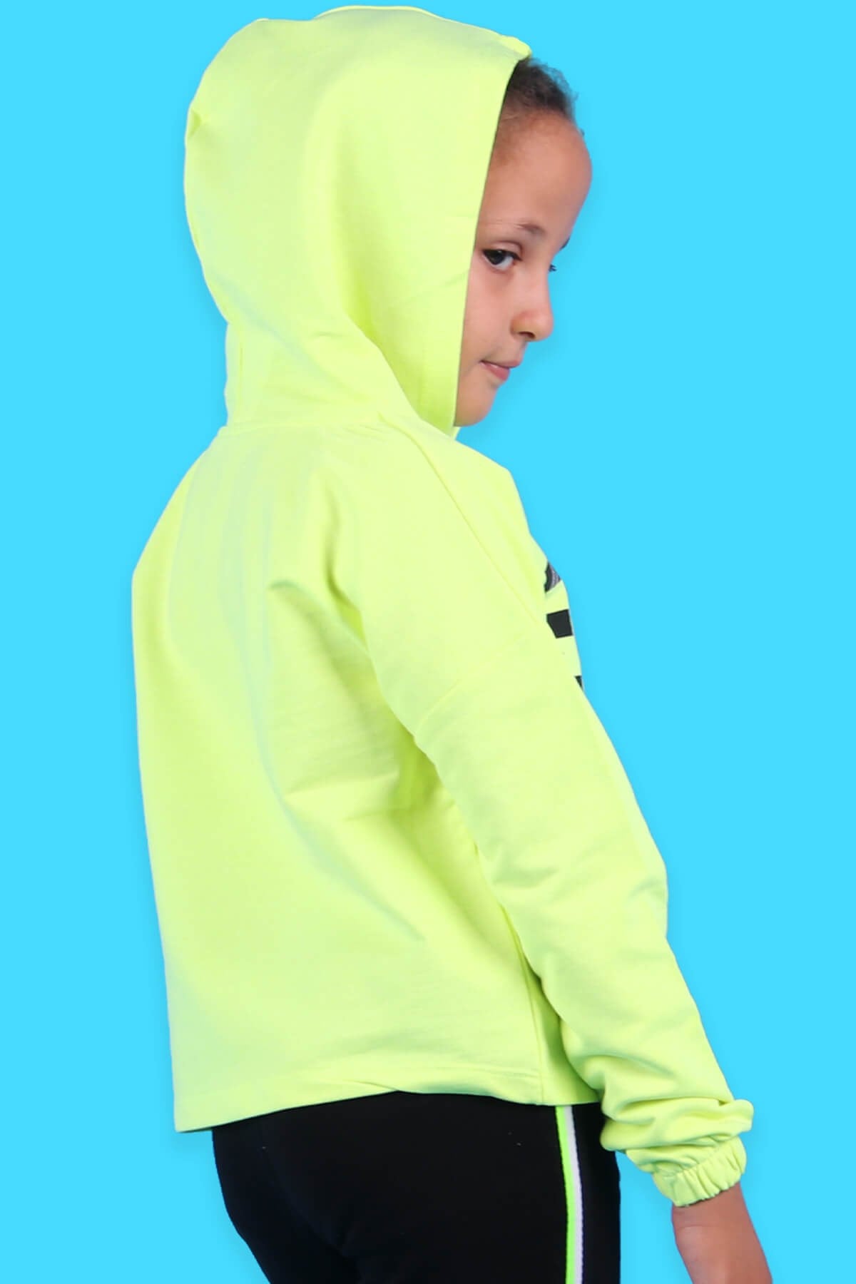 Breeze Kız Çocuk Sweat Göbek Üstü Kapüşonlu Neon Yeşil (8-9 Yaş)