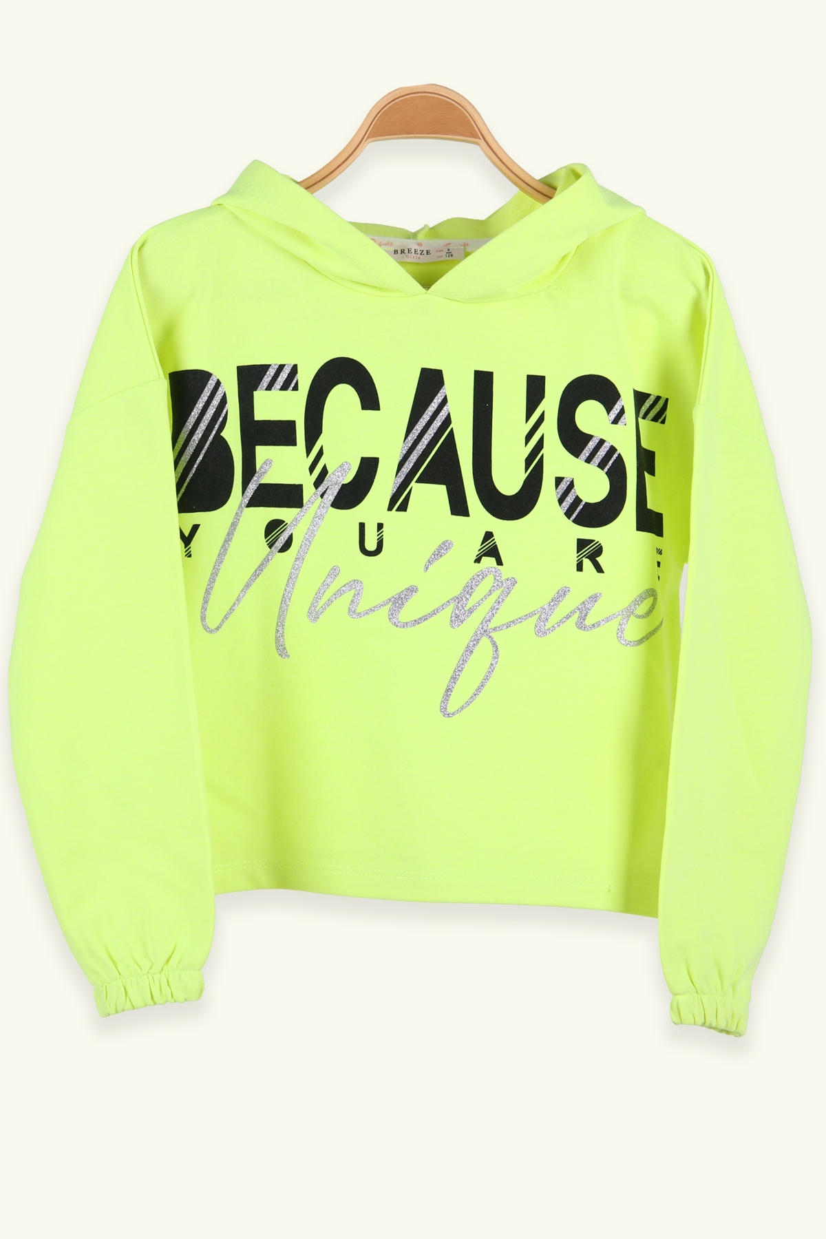 Breeze Kız Çocuk Sweat Göbek Üstü Kapüşonlu Neon Yeşil (8-14 Yaş)