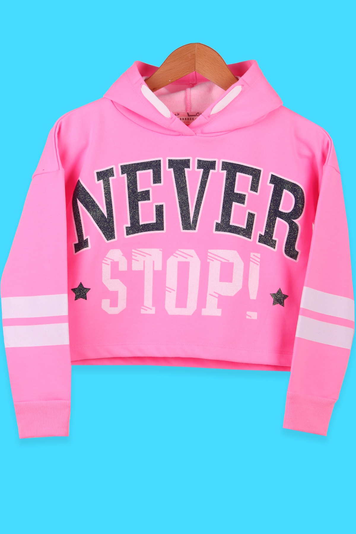 Breeze Kız Çocuk Sweat Göbek Üstü Simli Baskılı Neon Pembe (10-14 Yaş)