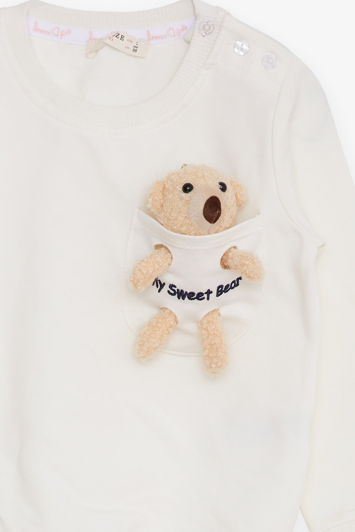 Breeze Kız Çocuk Sweatshirt Ayıcık Aksesuarlı Ekru (1.5-5 Yaş)