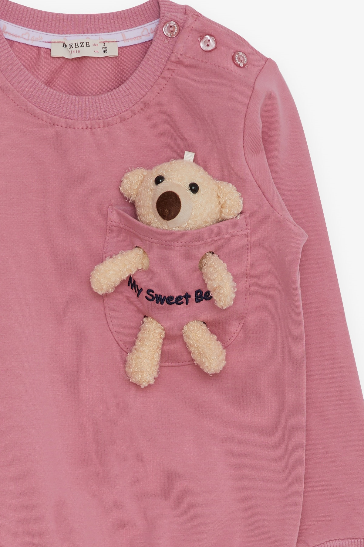 Breeze Kız Çocuk Sweatshirt Ayıcık Aksesuarlı Gülkurusu (1.5-4 Yaş)