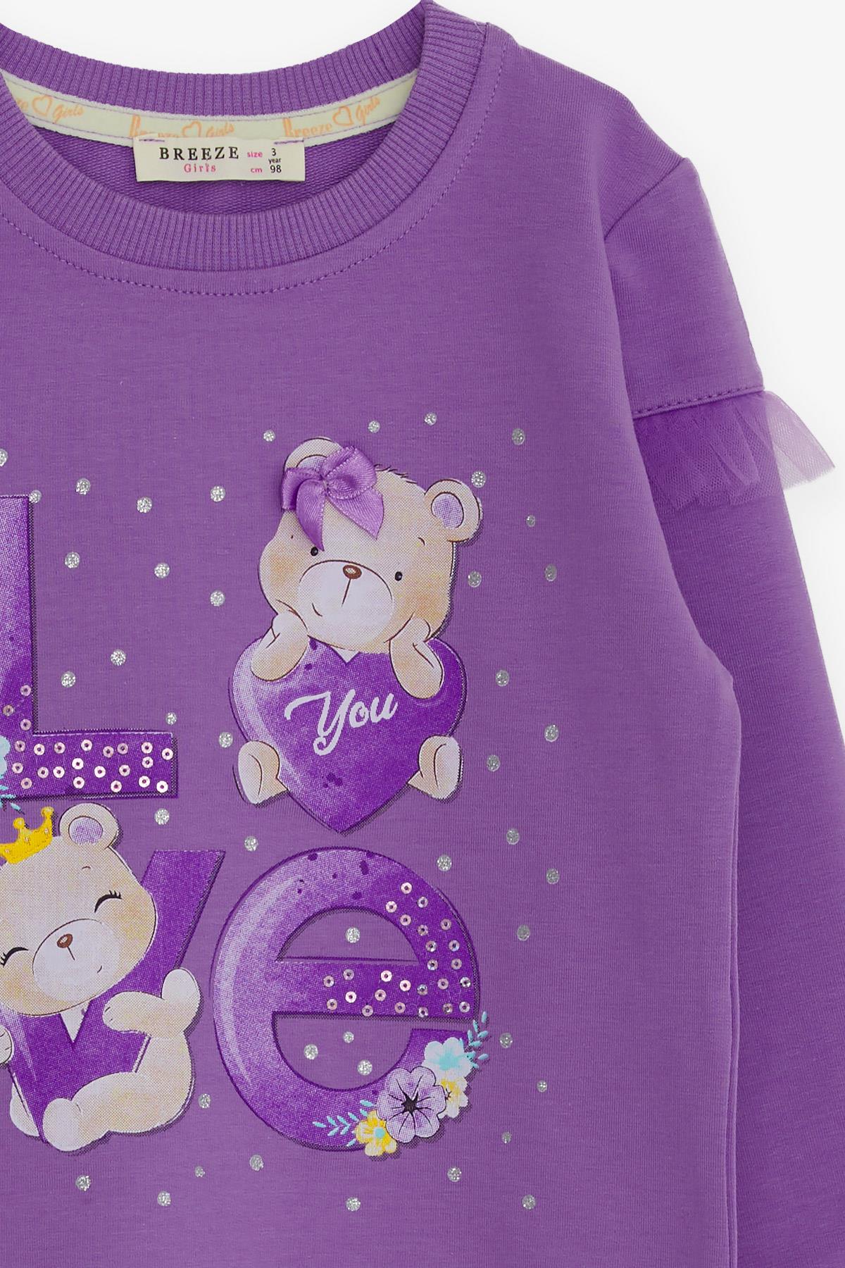 Breeze Kız Çocuk Sweatshirt Ayıcık Baskılı Lila (1-4 Yaş)