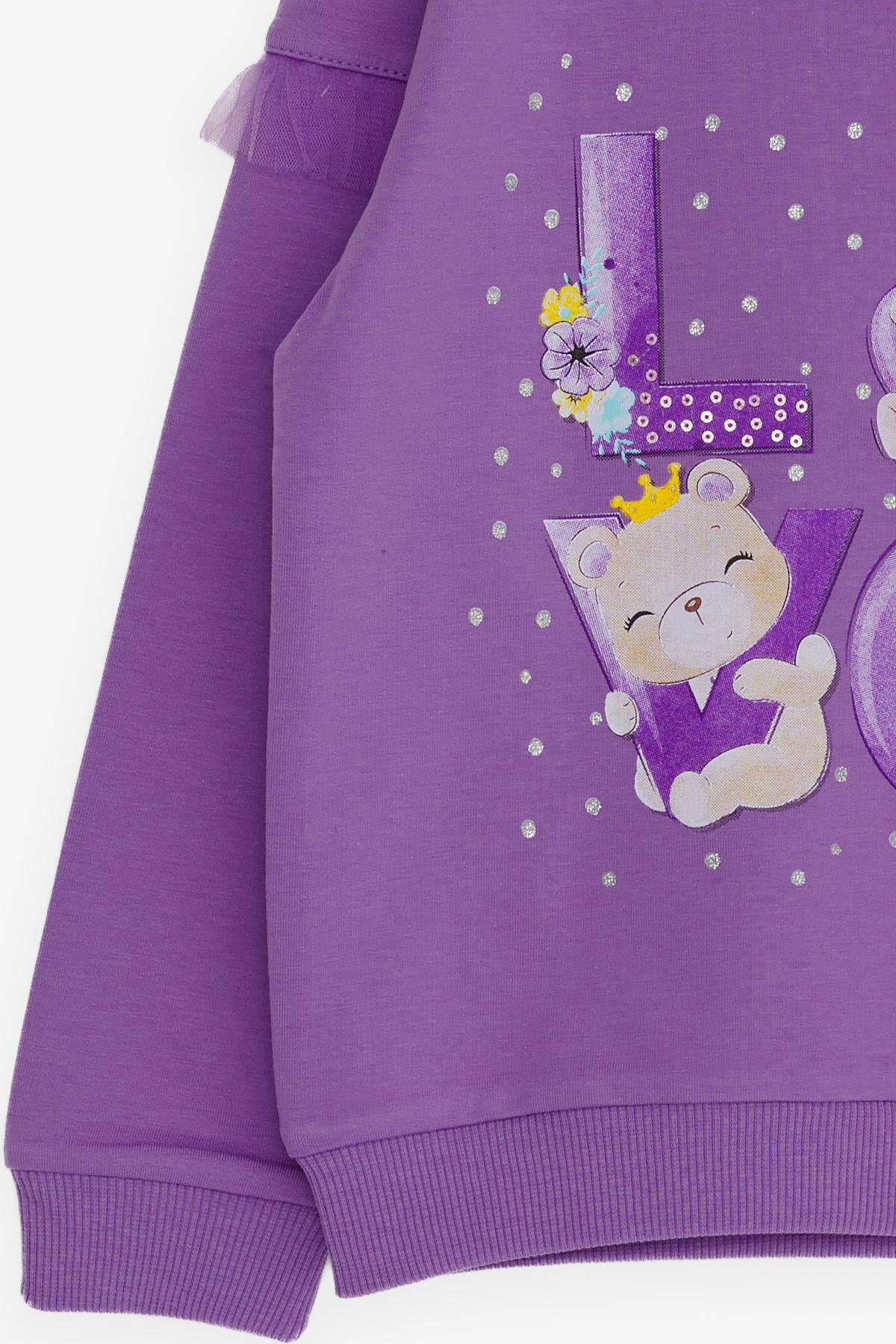 Breeze Kız Çocuk Sweatshirt Ayıcık Baskılı Lila (1-4 Yaş)