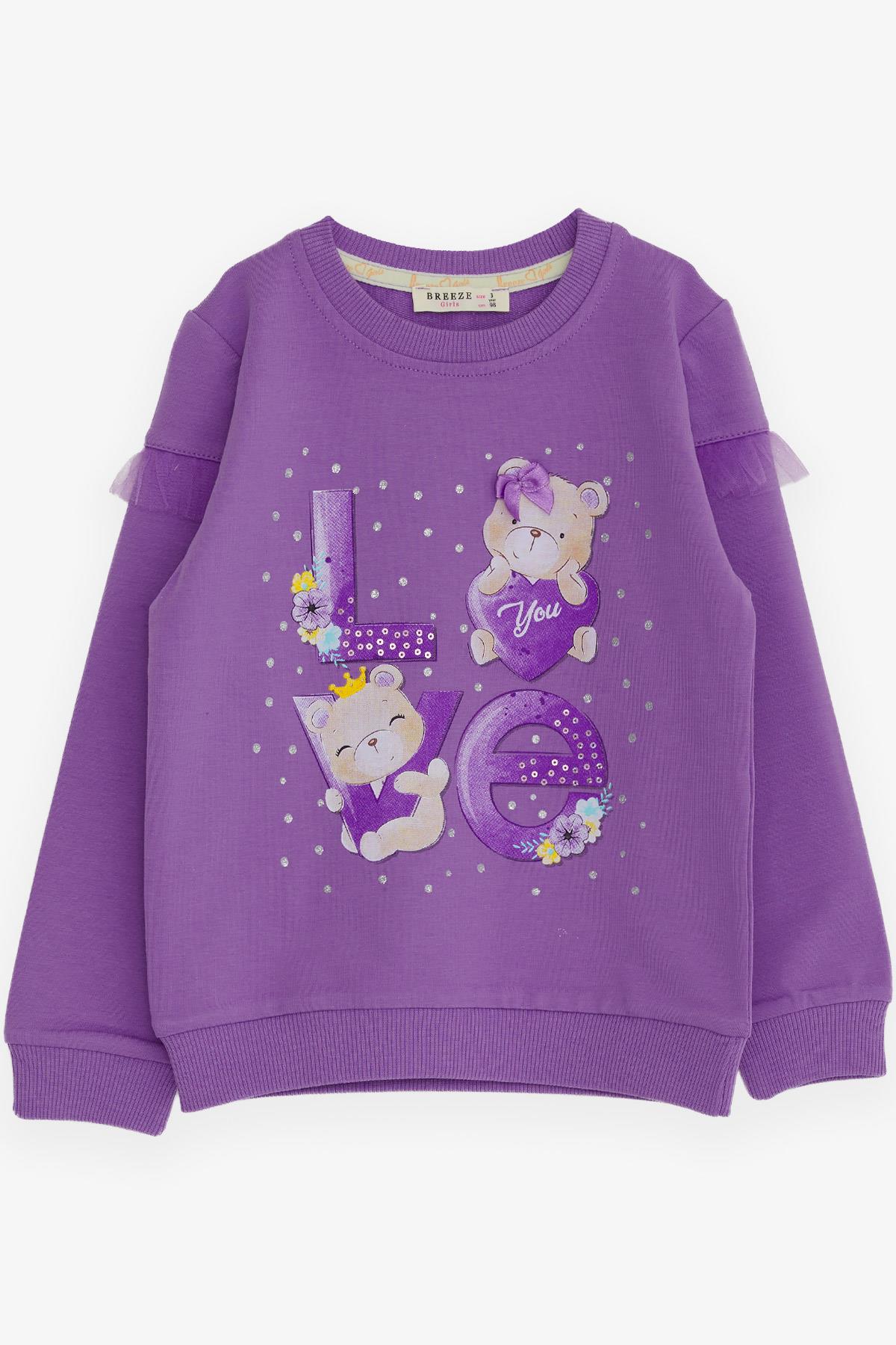 Breeze Kız Çocuk Sweatshirt Ayıcık Baskılı Lila (1-4 Yaş)