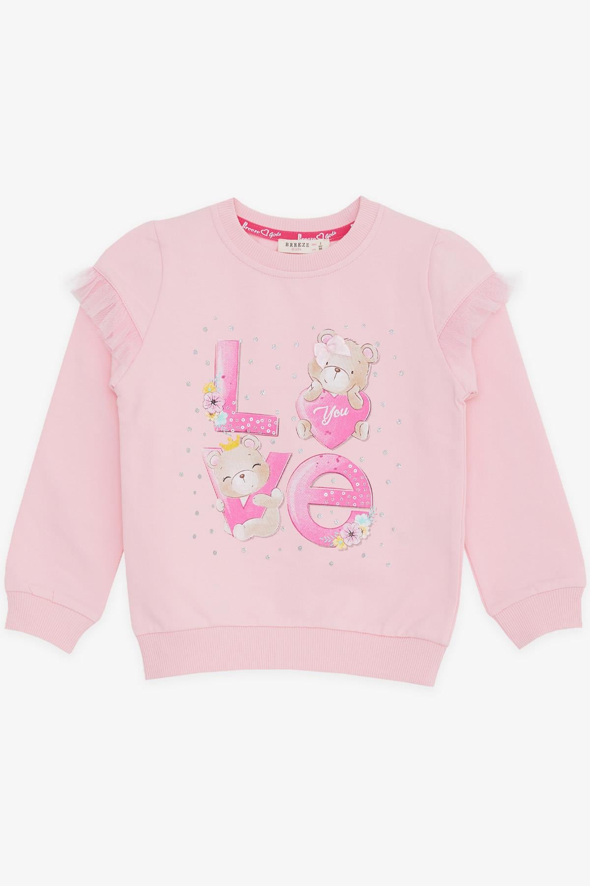 Breeze Kız Çocuk Sweatshirt Ayıcık Baskılı Pembe (1-4 Yaş)