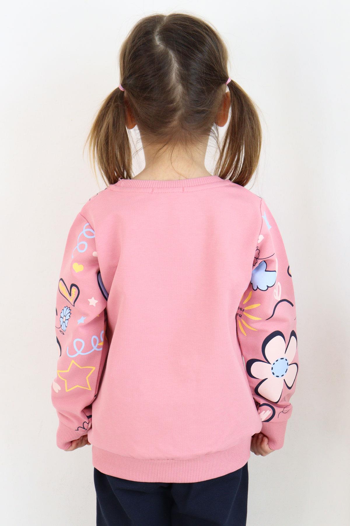 Breeze Kız Çocuk Sweatshirt Bahar Temalı Çiçek Desenli Gülkurusu (2-5 Yaş)