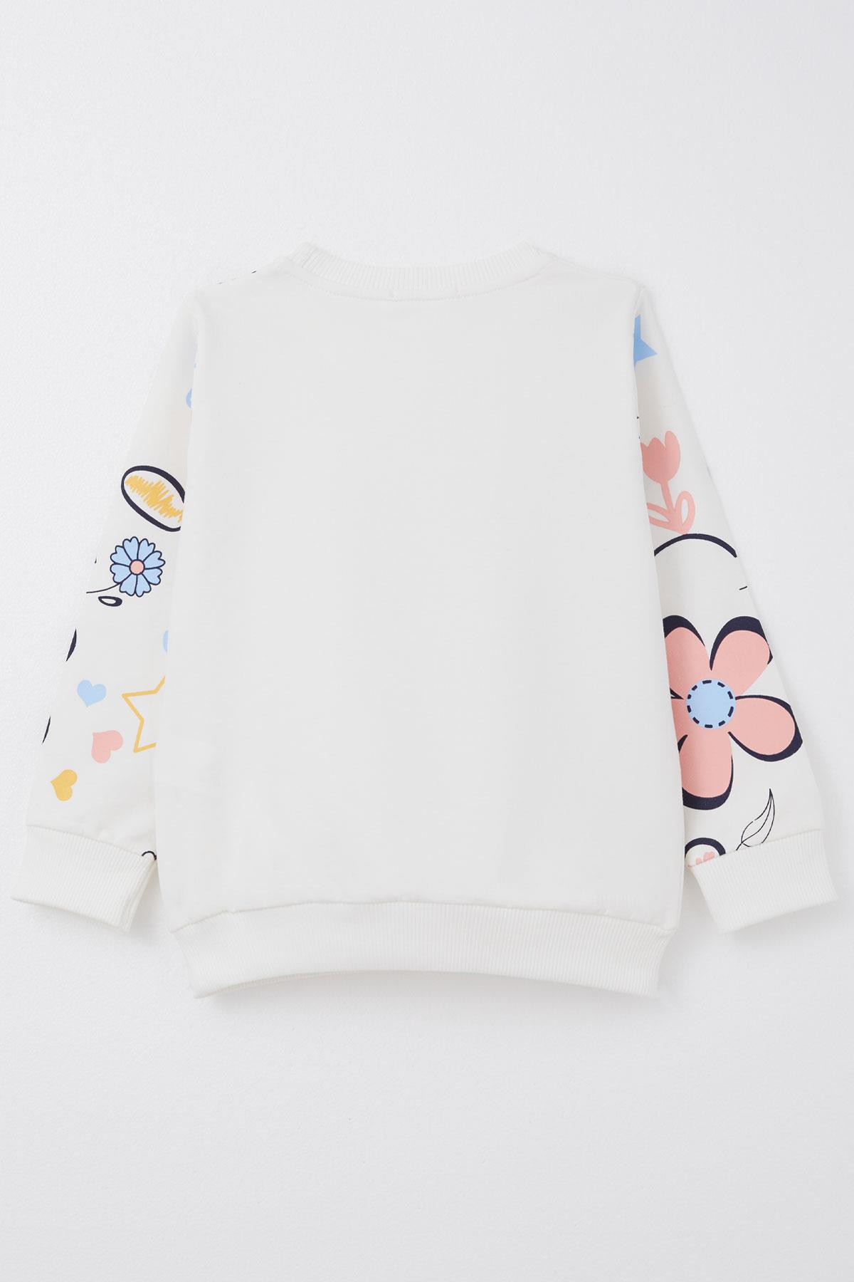 Breeze Kız Çocuk Sweatshirt Bahar Temalı Çiçek Desenli Ekru (2-6 Yaş)