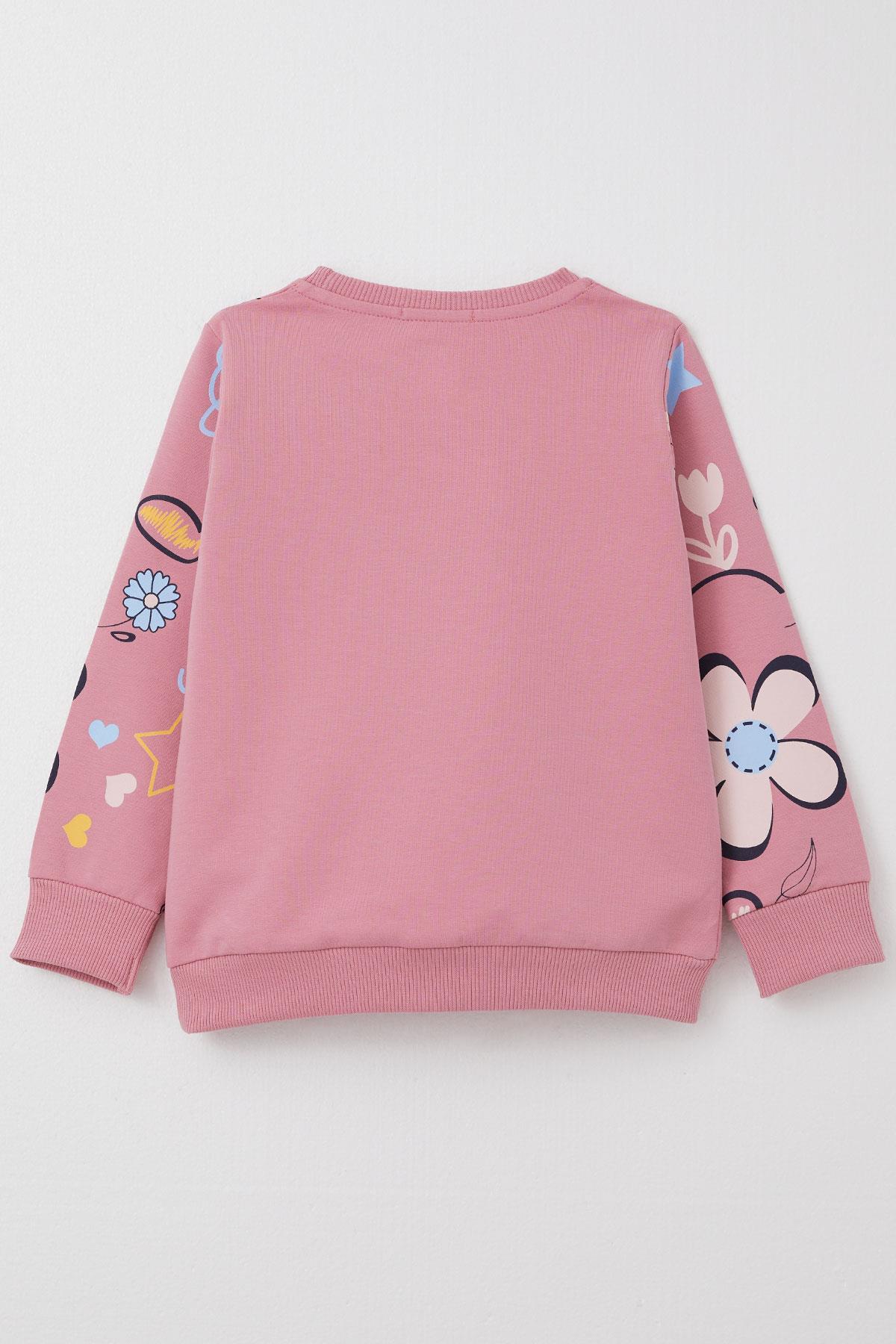 Breeze Kız Çocuk Sweatshirt Bahar Temalı Çiçek Desenli Gülkurusu (2-5 Yaş)