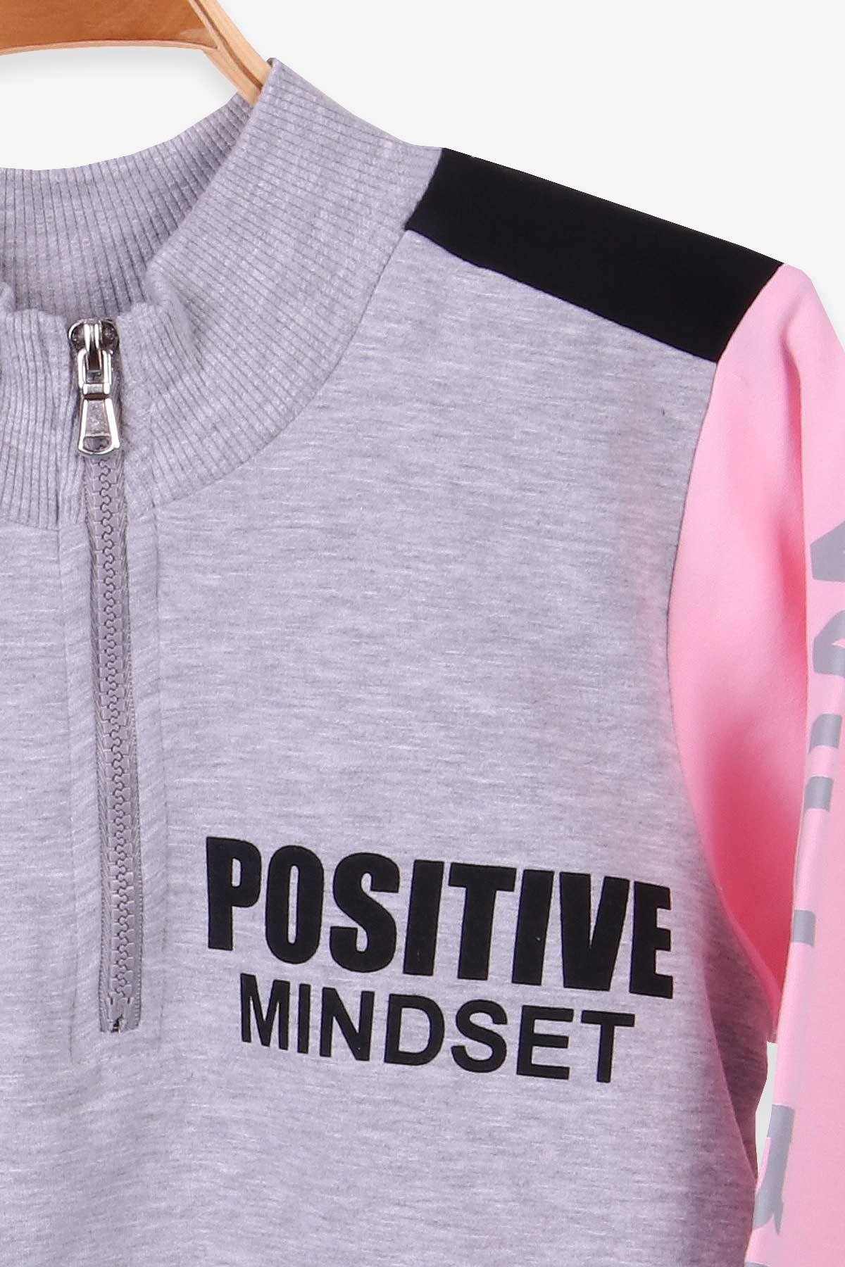 Breeze Kız Çocuk Sweatshirt Baskılı Fermuarlı Gri Melanj (9-14 Yaş)