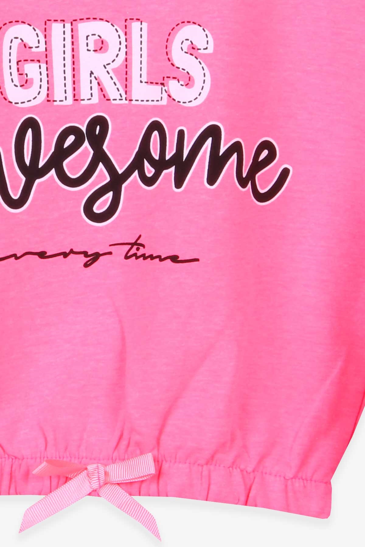 Breeze Kız Çocuk Sweatshirt Baskılı Fırfırlı Neon Pembe (3-7 Yaş)