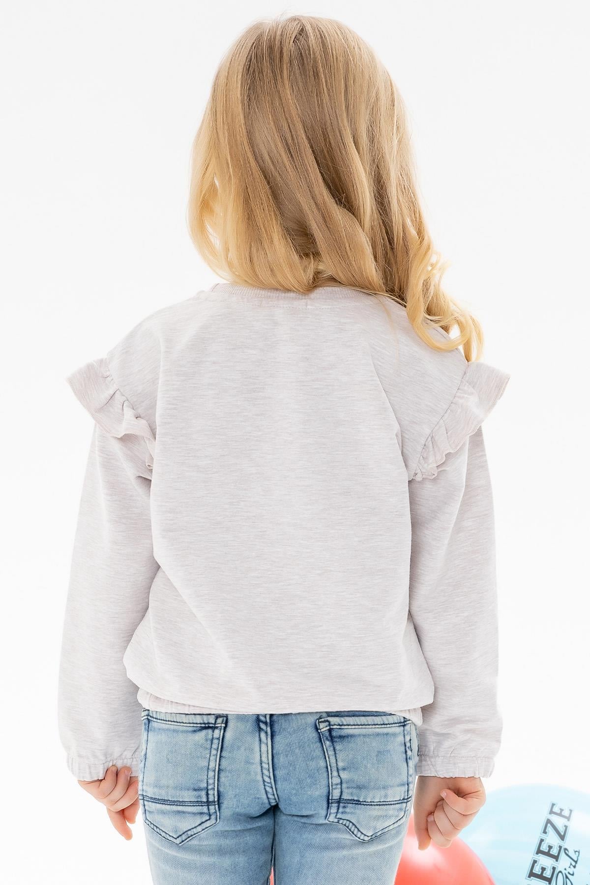Breeze Kız Çocuk Sweatshirt Baskılı Fırfırlı Bej Melanj (3-5 Yaş)