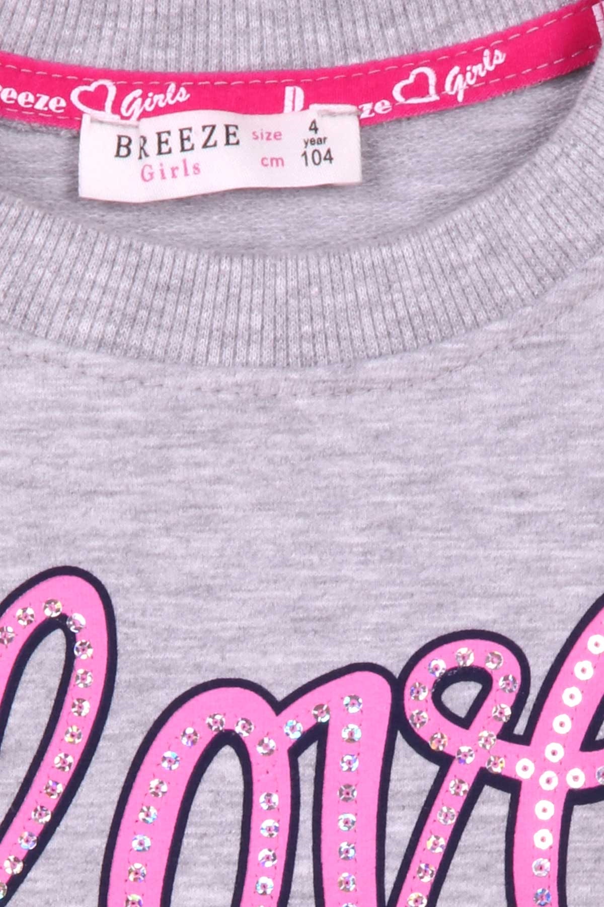 Breeze Kız Çocuk Sweatshirt Baskılı Fiyonklu Gri Melanj (9 Yaş)