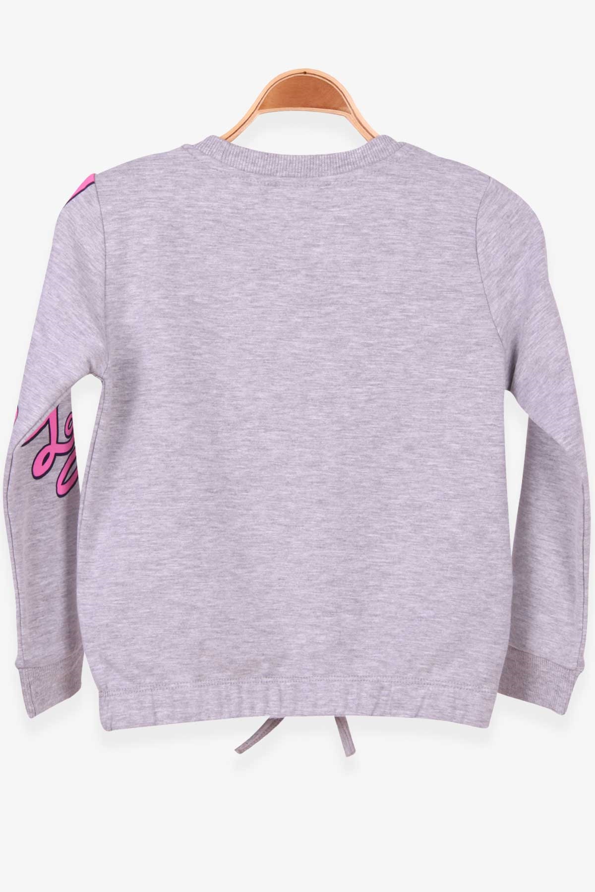 Breeze Kız Çocuk Sweatshirt Baskılı Fiyonklu Gri Melanj (9 Yaş)