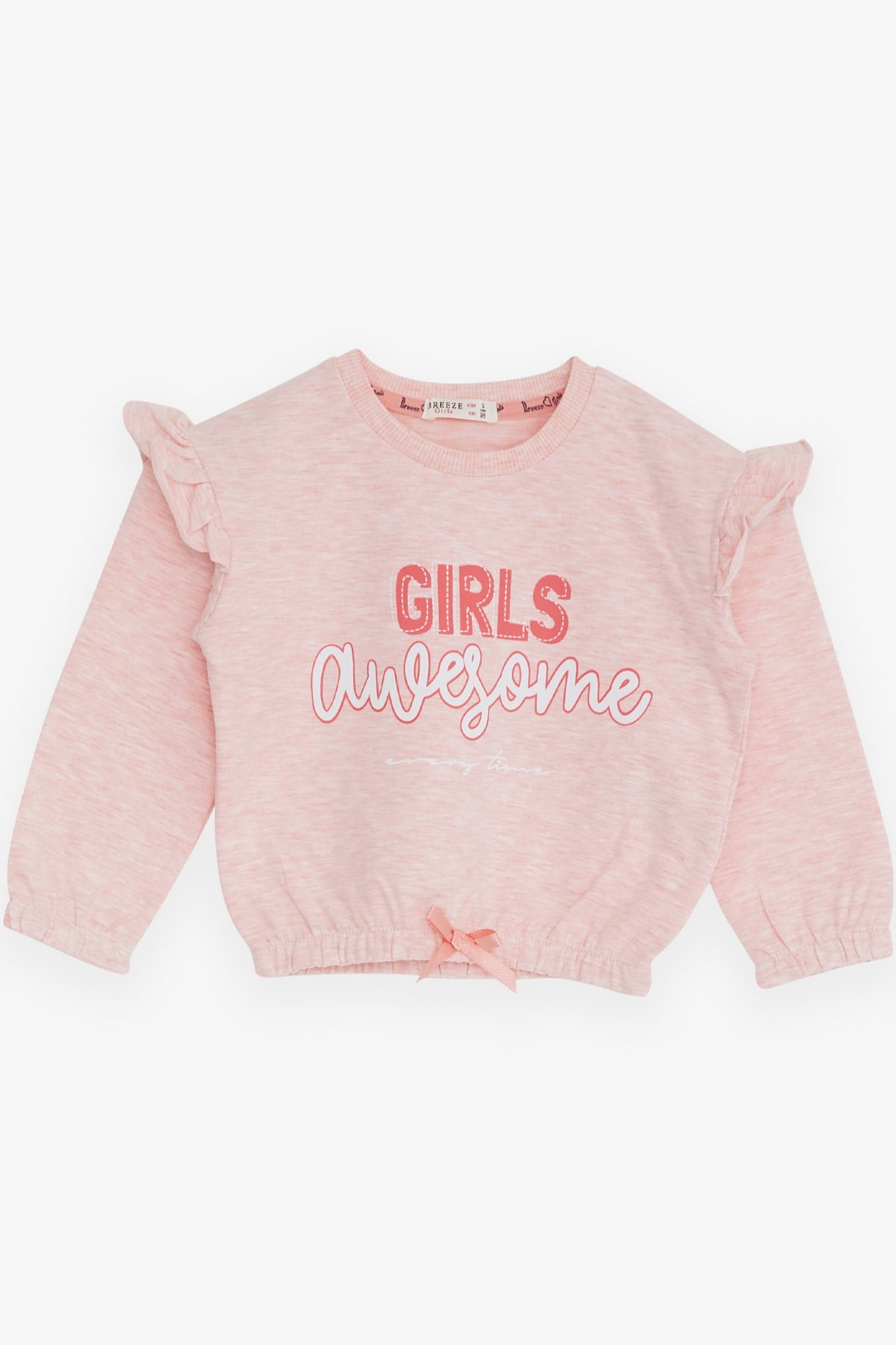 Breeze Kız Çocuk Sweatshirt Baskılı Fırfırlı Somon Melanj (3-7 Yaş)