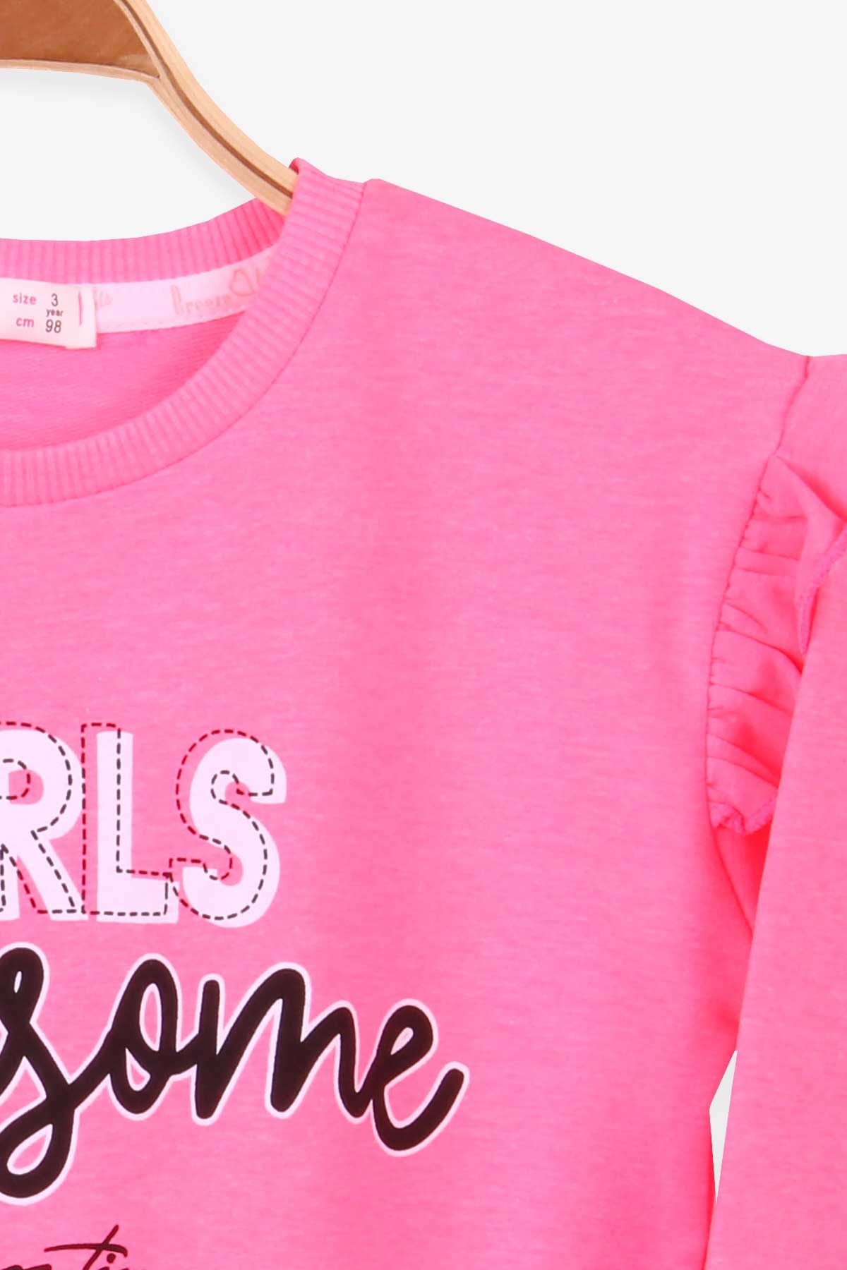 Breeze Kız Çocuk Sweatshirt Baskılı Fırfırlı Neon Pembe (3-7 Yaş)