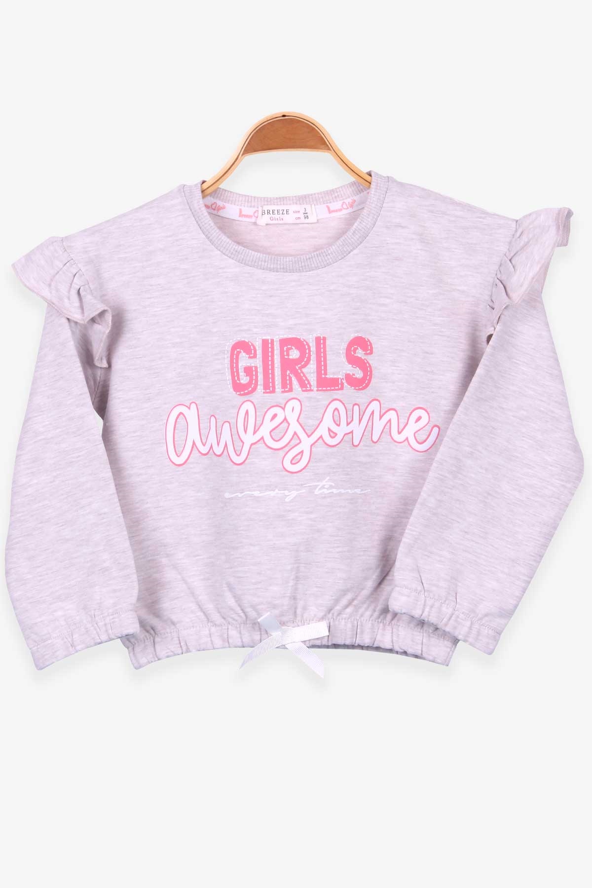 Breeze Kız Çocuk Sweatshirt Baskılı Fırfırlı Bej Melanj (3-7 Yaş)