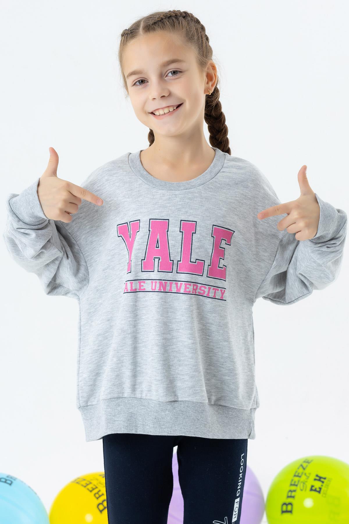 Breeze Kız Çocuk Sweatshirt Baskılı Gri Melanj (8-14 Yaş)