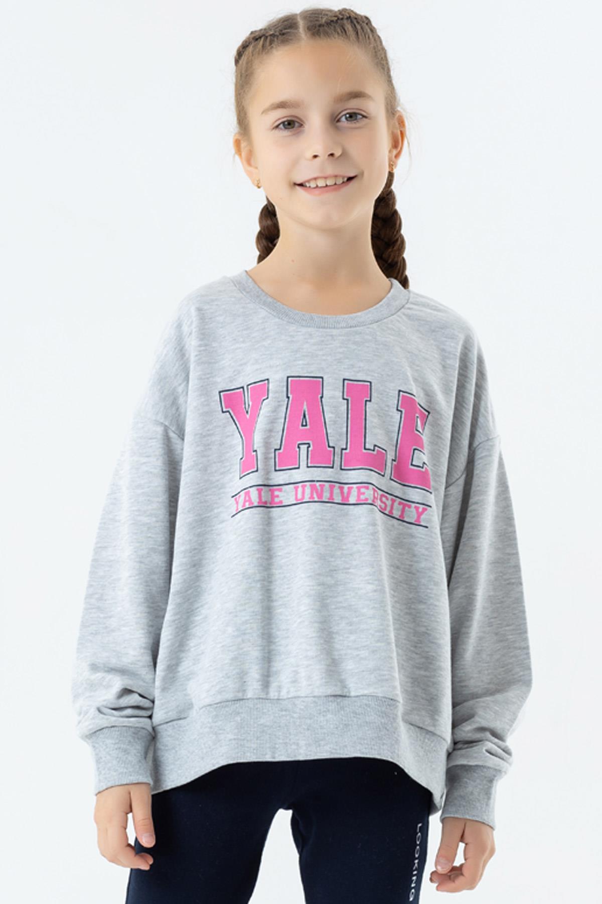 Breeze Kız Çocuk Sweatshirt Baskılı Gri Melanj (8-14 Yaş)