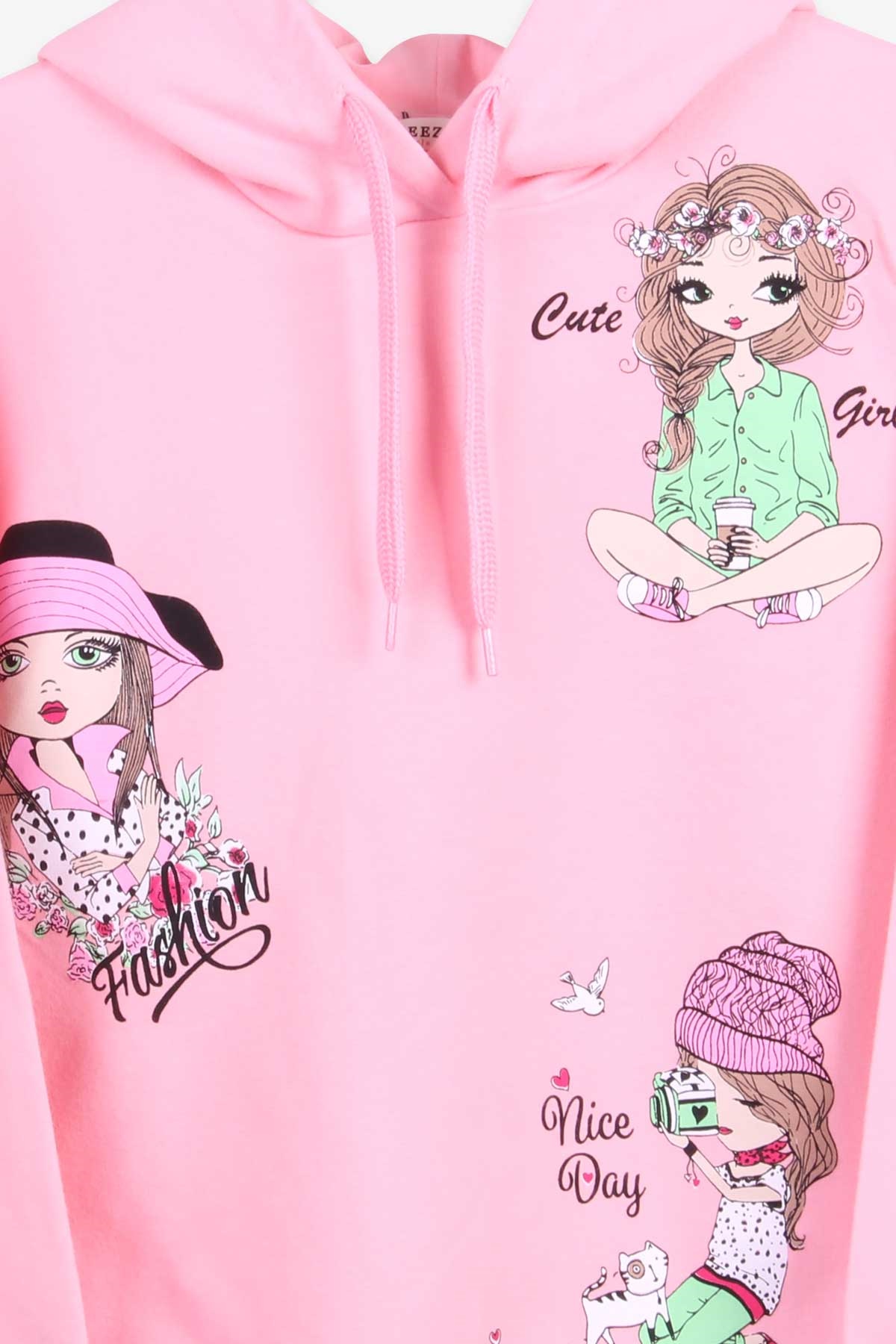 Breeze Kız Çocuk Sweatshirt Baskılı Kapüşonlu Pudra (7-12 Yaş)