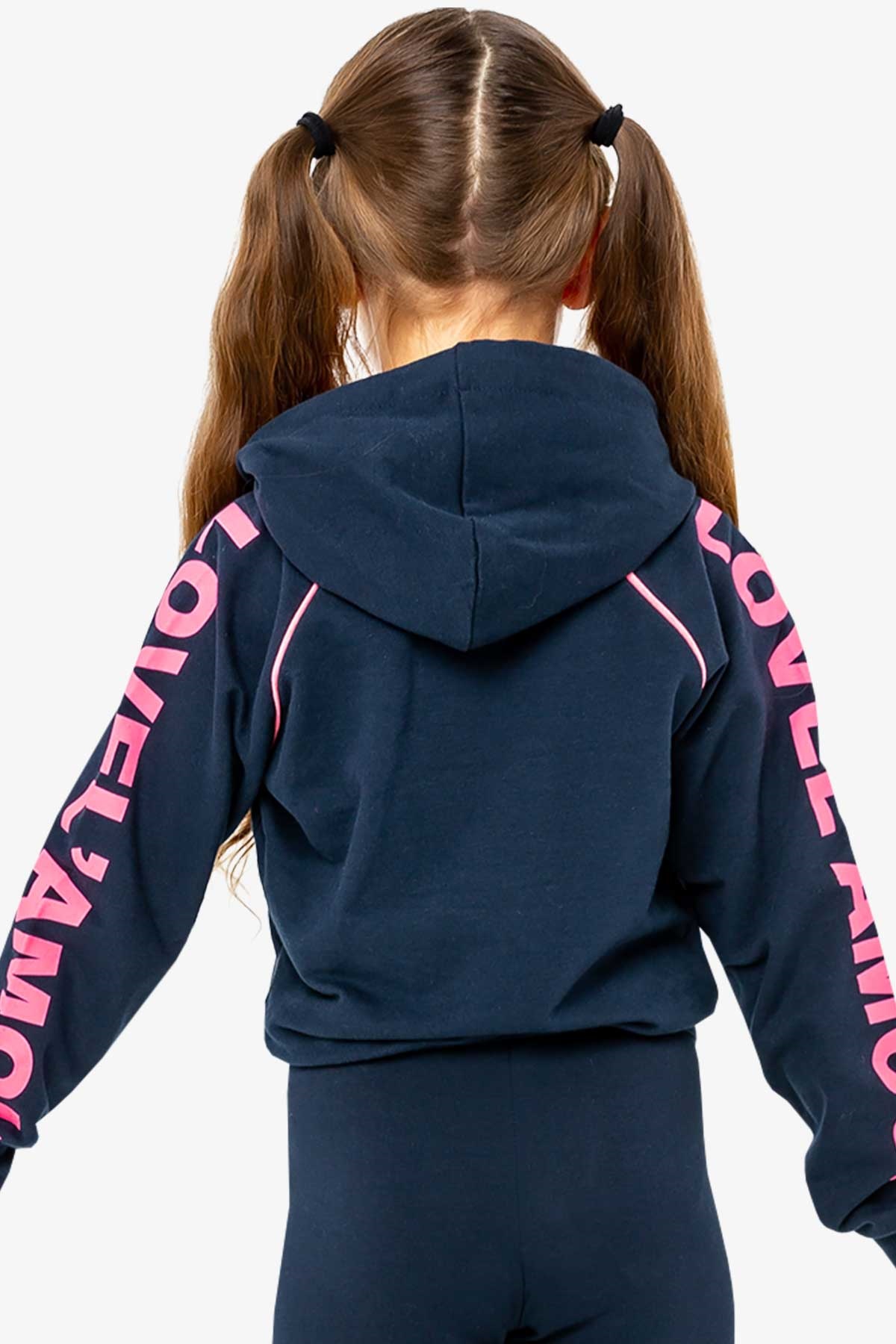 Breeze Kız Çocuk Sweatshirt Baskılı Kapüşonlu Lacivert (8-14 Yaş)