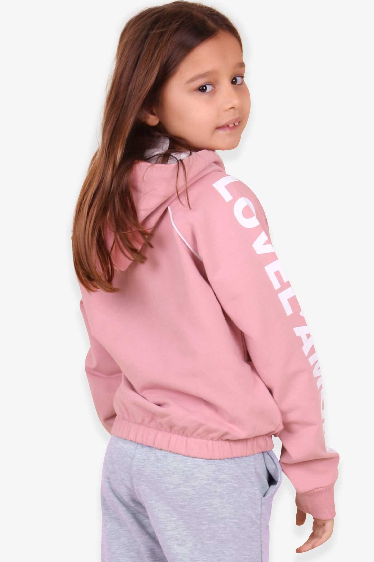 Breeze Kız Çocuk Sweatshirt Baskılı Kapüşonlu Gülkurusu (8-14 Yaş)