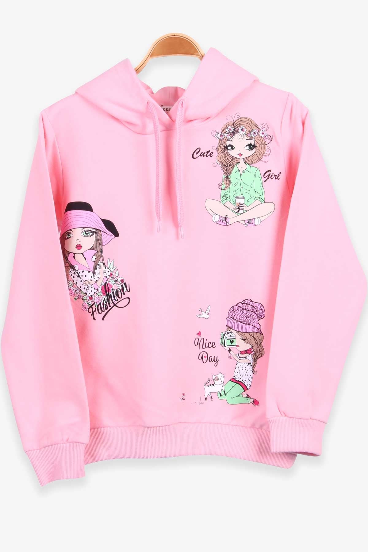 Breeze Kız Çocuk Sweatshirt Baskılı Kapüşonlu Pudra (7-12 Yaş)