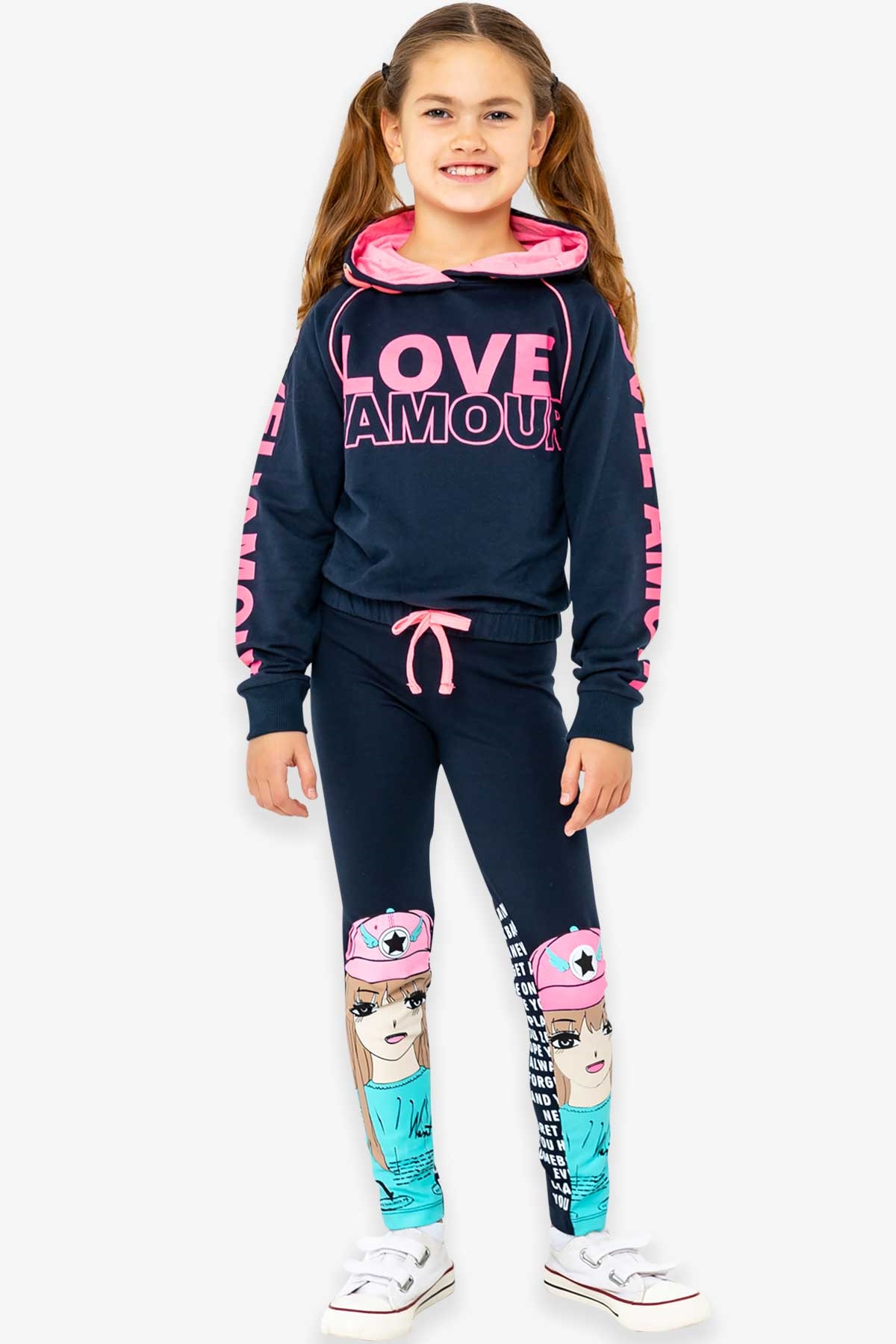 Breeze Kız Çocuk Sweatshirt Baskılı Kapüşonlu Lacivert (8-14 Yaş)
