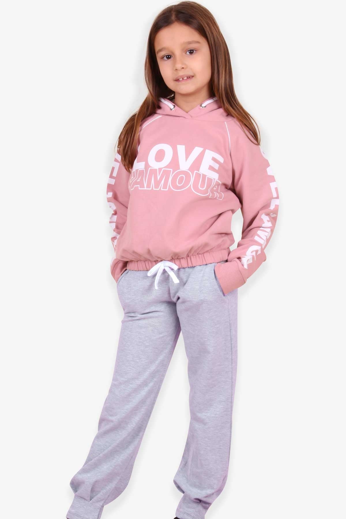 Breeze Kız Çocuk Sweatshirt Baskılı Kapüşonlu Gülkurusu (8-14 Yaş)