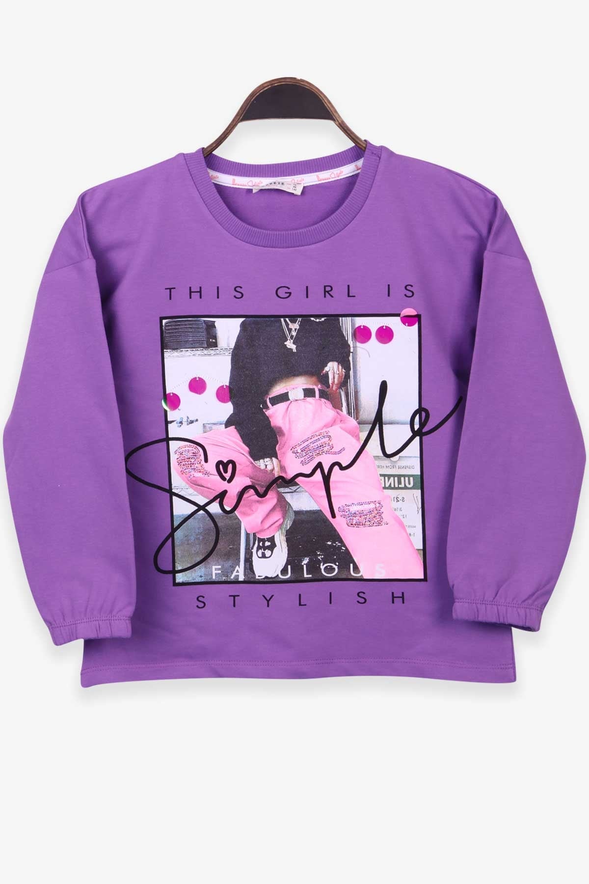 Breeze Kız Çocuk Sweatshirt Baskılı Mor (10-14 Yaş)