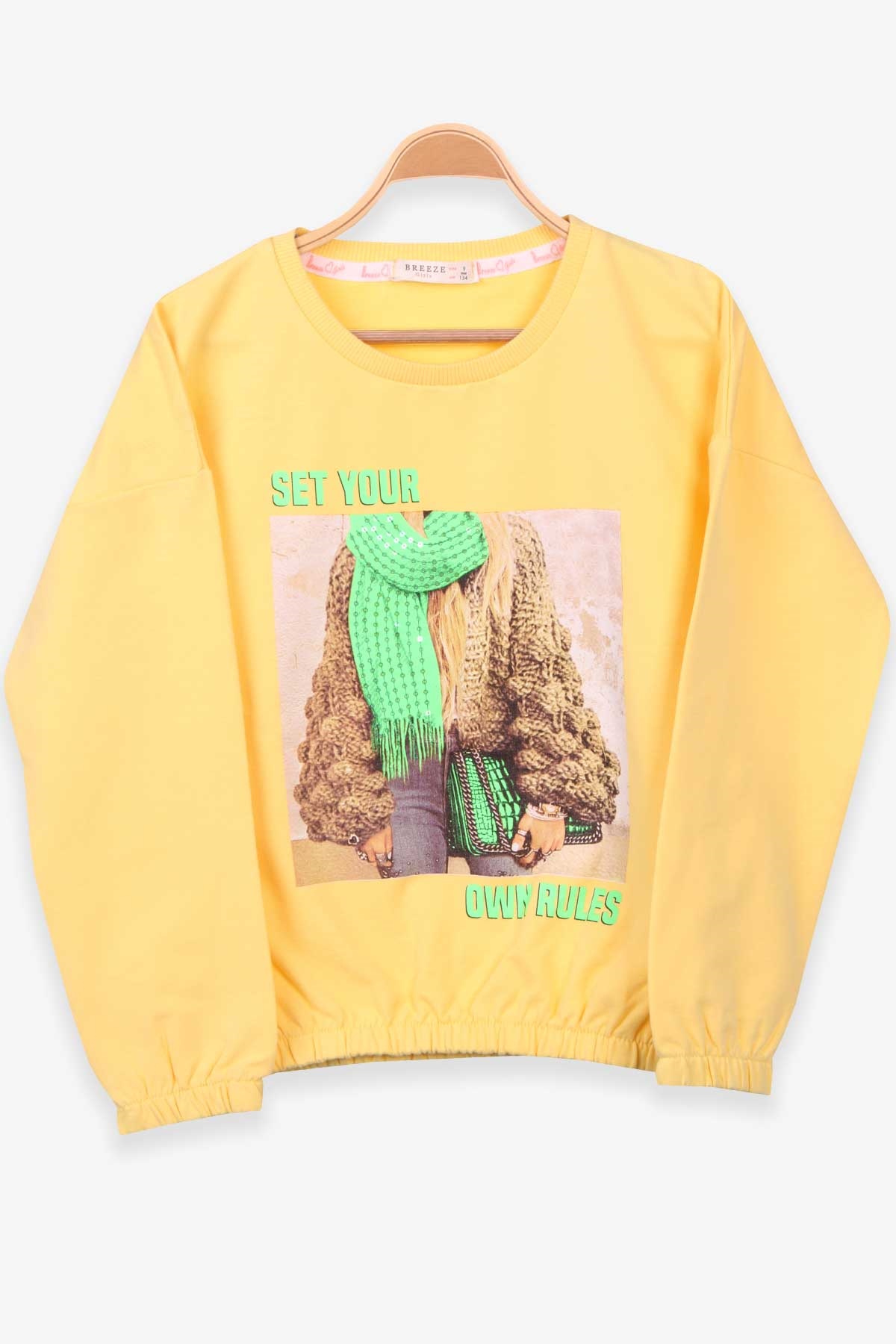 Breeze Kız Çocuk Sweatshirt Baskılı Pullu Sarı (9-14 Yaş)