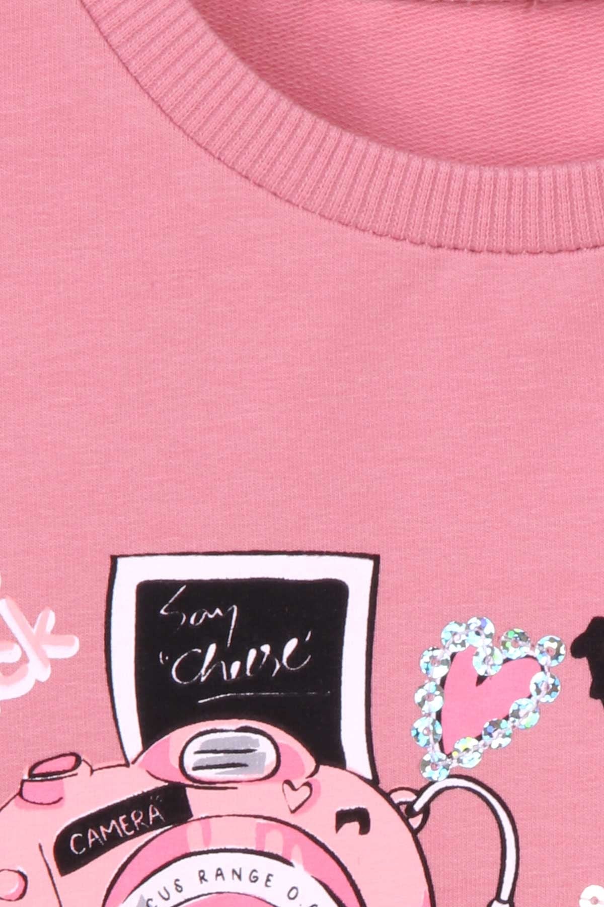 Breeze Kız Çocuk Sweatshirt Baskılı Pullu Gülkurusu (6-12 Yaş)