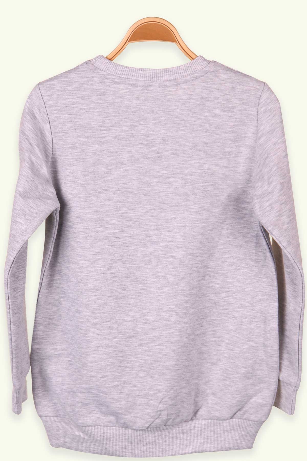 Breeze Kız Çocuk Sweatshirt Baskılı Pullu Gri (8-12 Yaş)