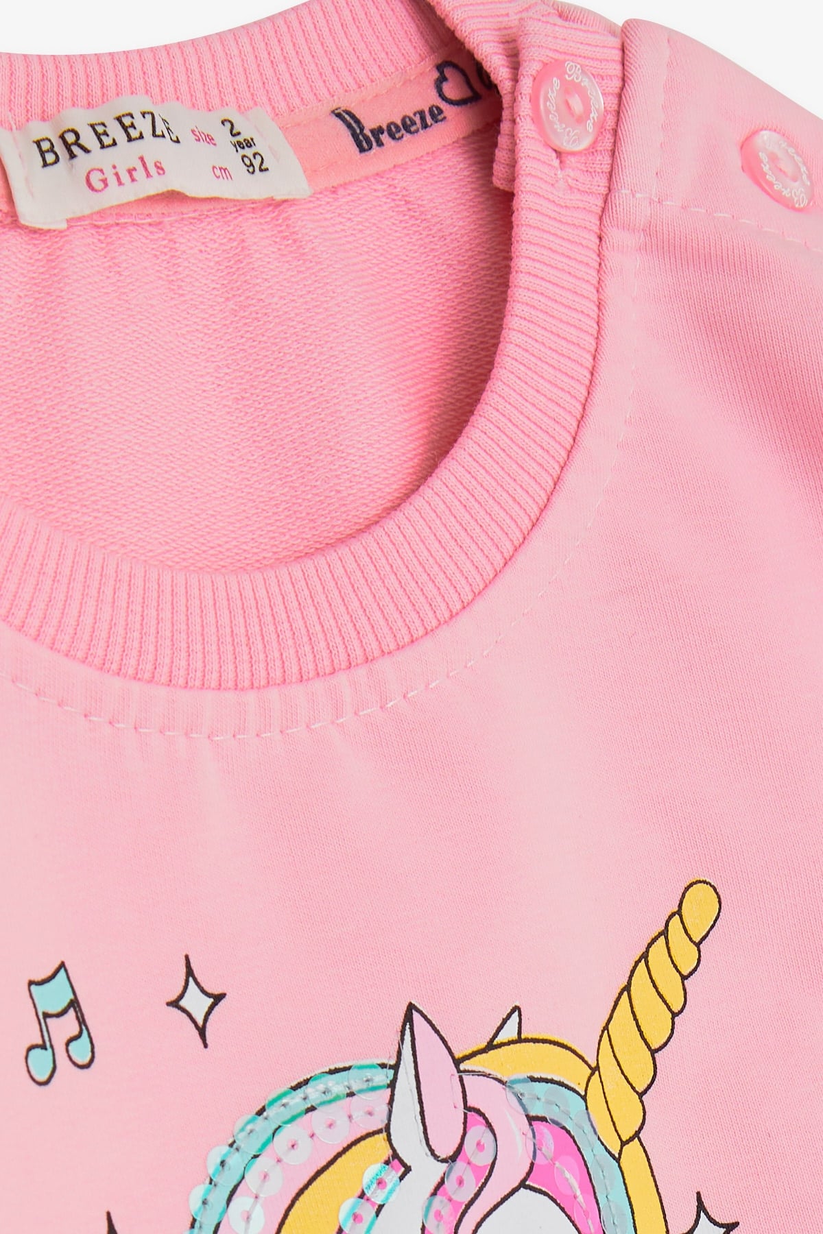 Breeze Kız Çocuk Sweatshirt Baskılı Pullu Unicorn Pudra (2-3 Yaş)