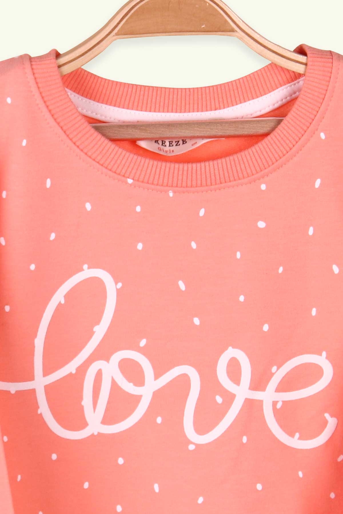 Breeze Kız Çocuk Sweatshirt Baskılı Puantiyeli Somon (3-7 Yaş)