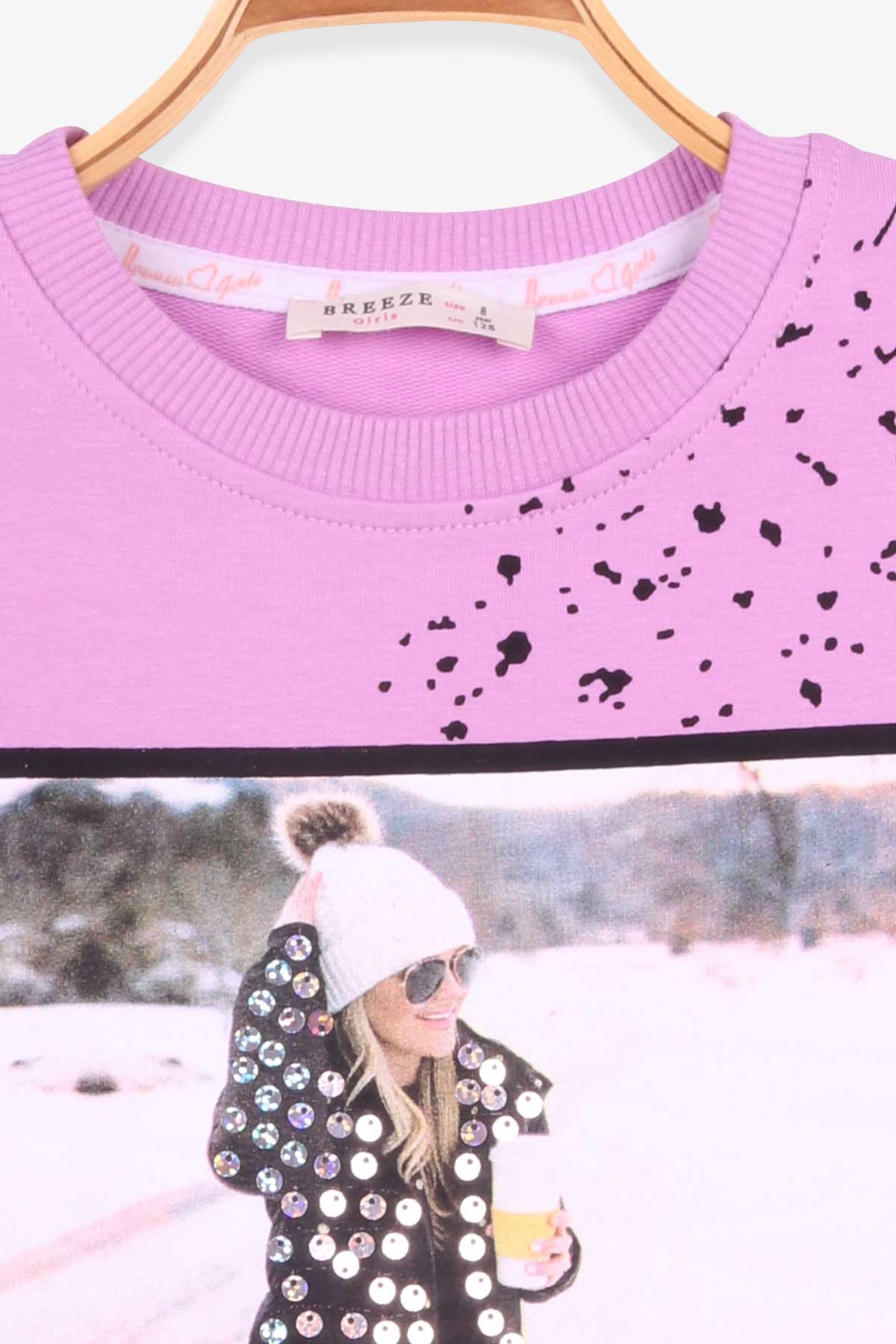 Breeze Kız Çocuk Sweatshirt Baskılı Pullu Eflatun (8-14 Yaş)