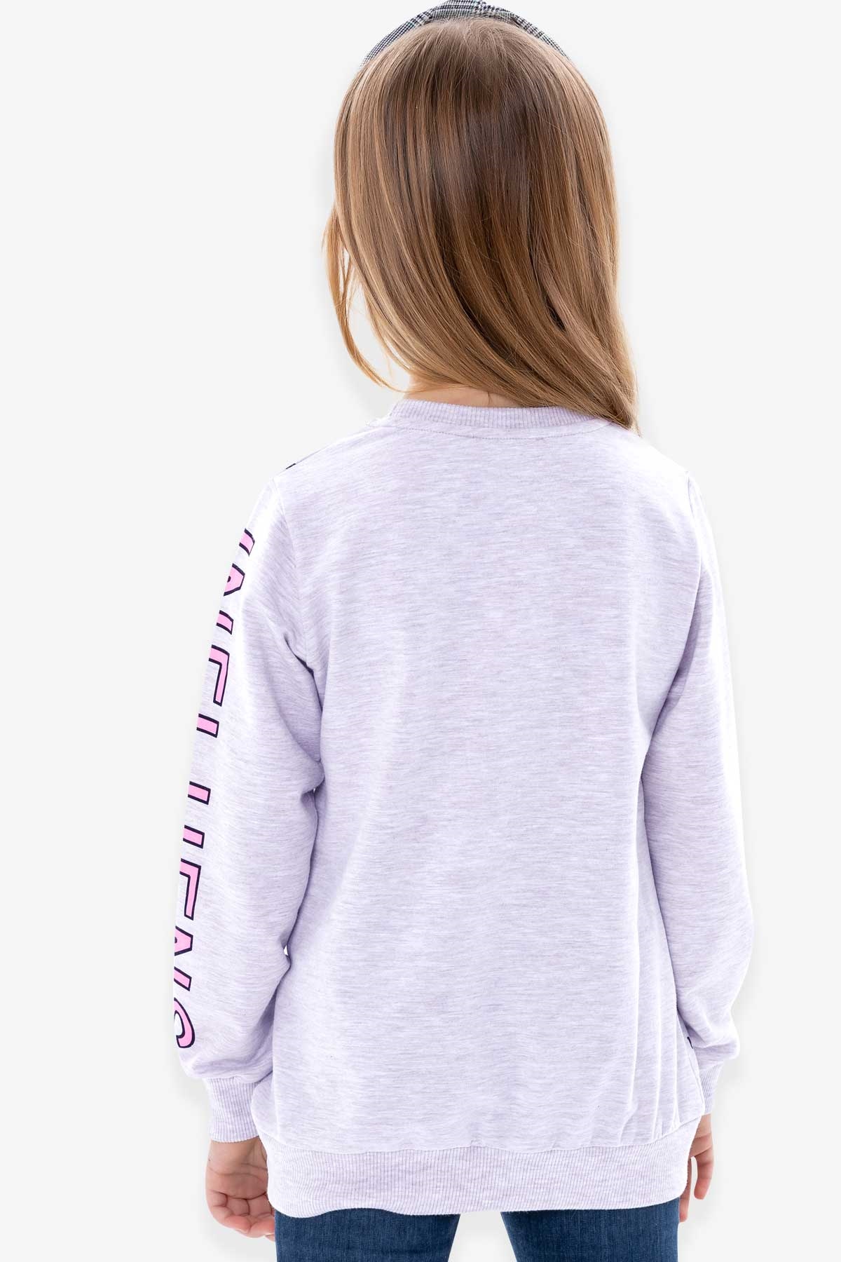Breeze Kız Çocuk Sweatshirt Baskılı Pullu Açık Gri Melanj (8-14 Yaş)