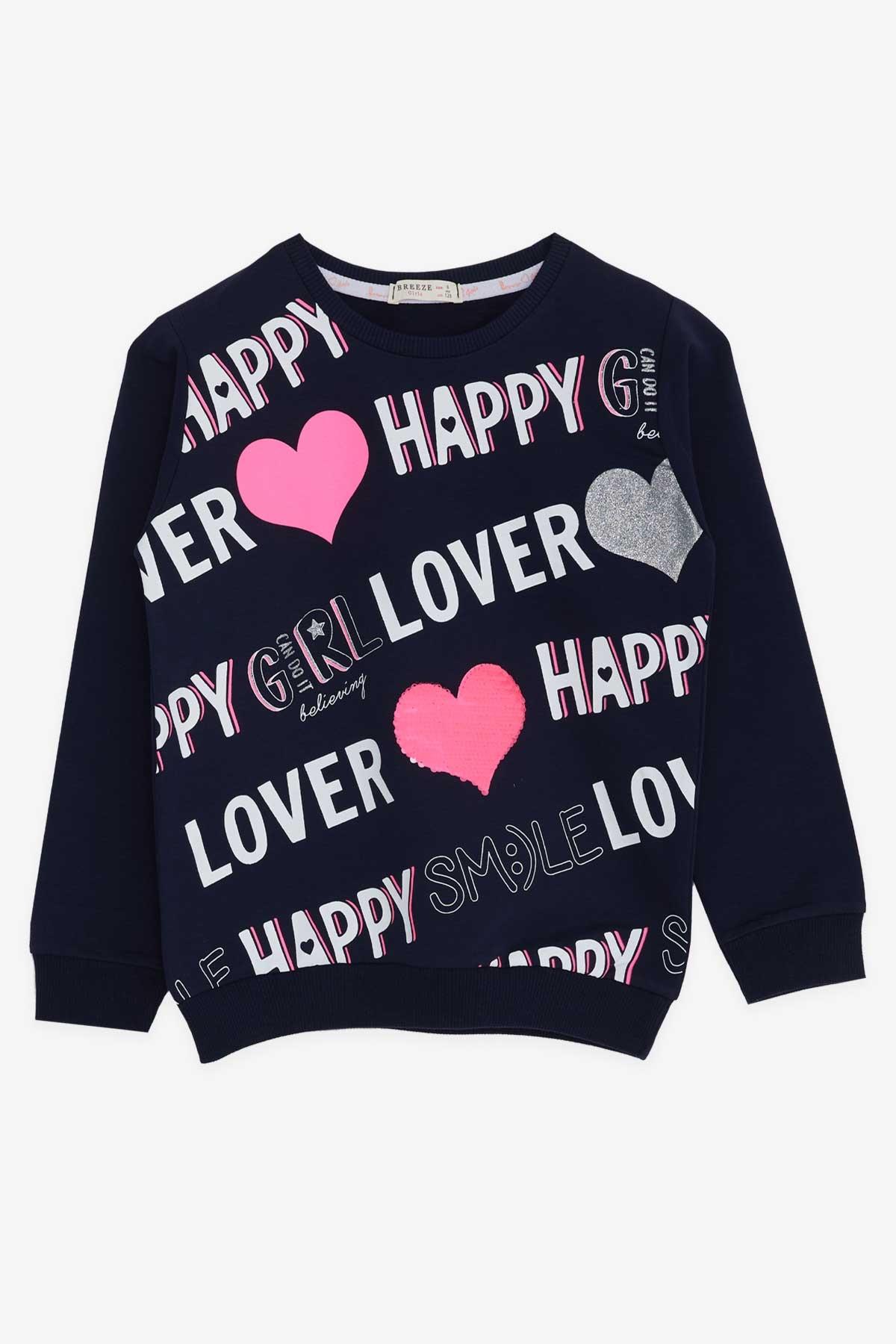 Breeze Kız Çocuk Sweatshirt Baskılı Pullu Lacivert (5-10 Yaş)