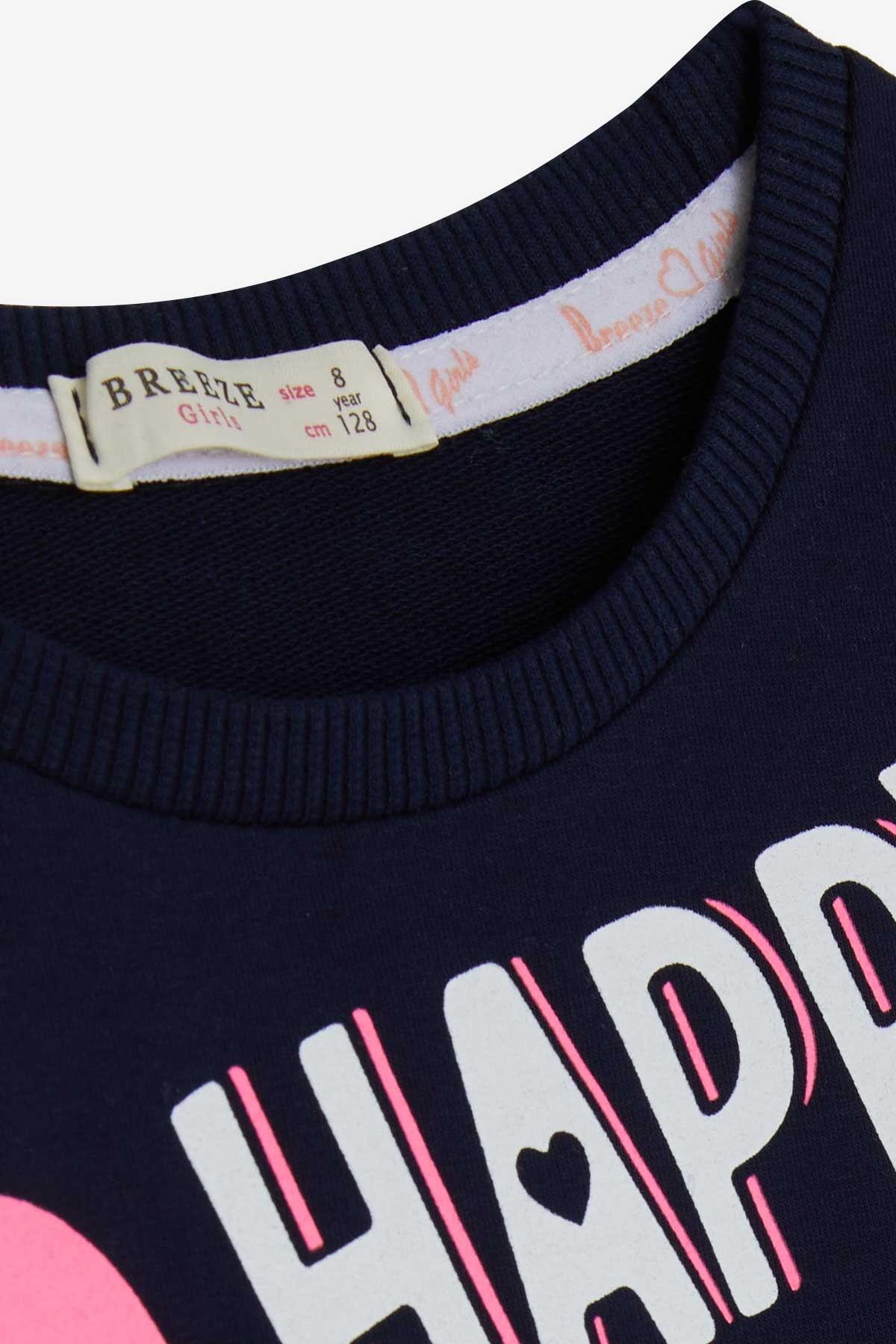 Breeze Kız Çocuk Sweatshirt Baskılı Pullu Lacivert (5-10 Yaş)