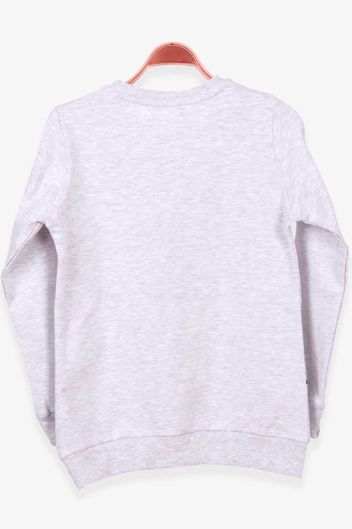 Breeze Kız Çocuk Sweatshirt Baskılı Pullu Açık Gri Melanj (8-14 Yaş)