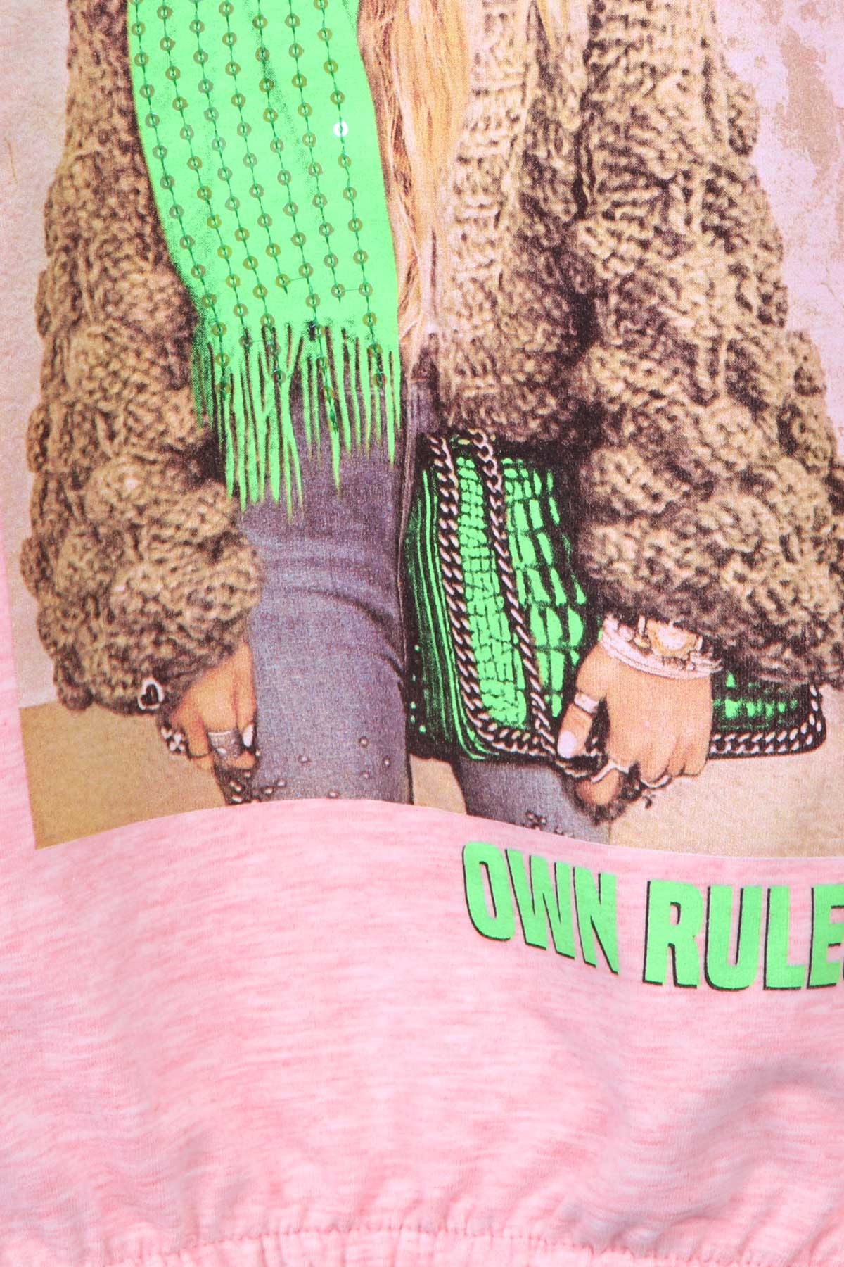 Breeze Kız Çocuk Sweatshirt Baskılı Pullu Somon Melanj (9-14 Yaş)