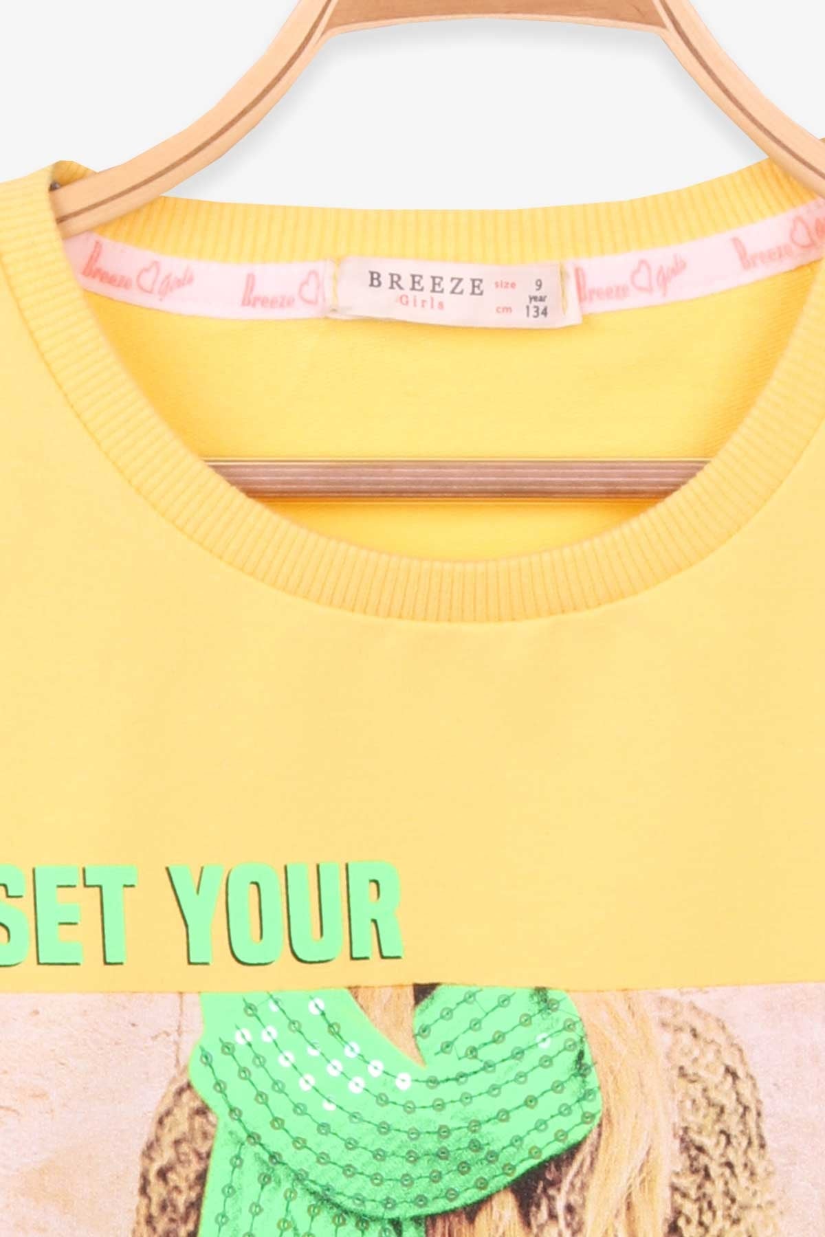 Breeze Kız Çocuk Sweatshirt Baskılı Pullu Sarı (9-14 Yaş)
