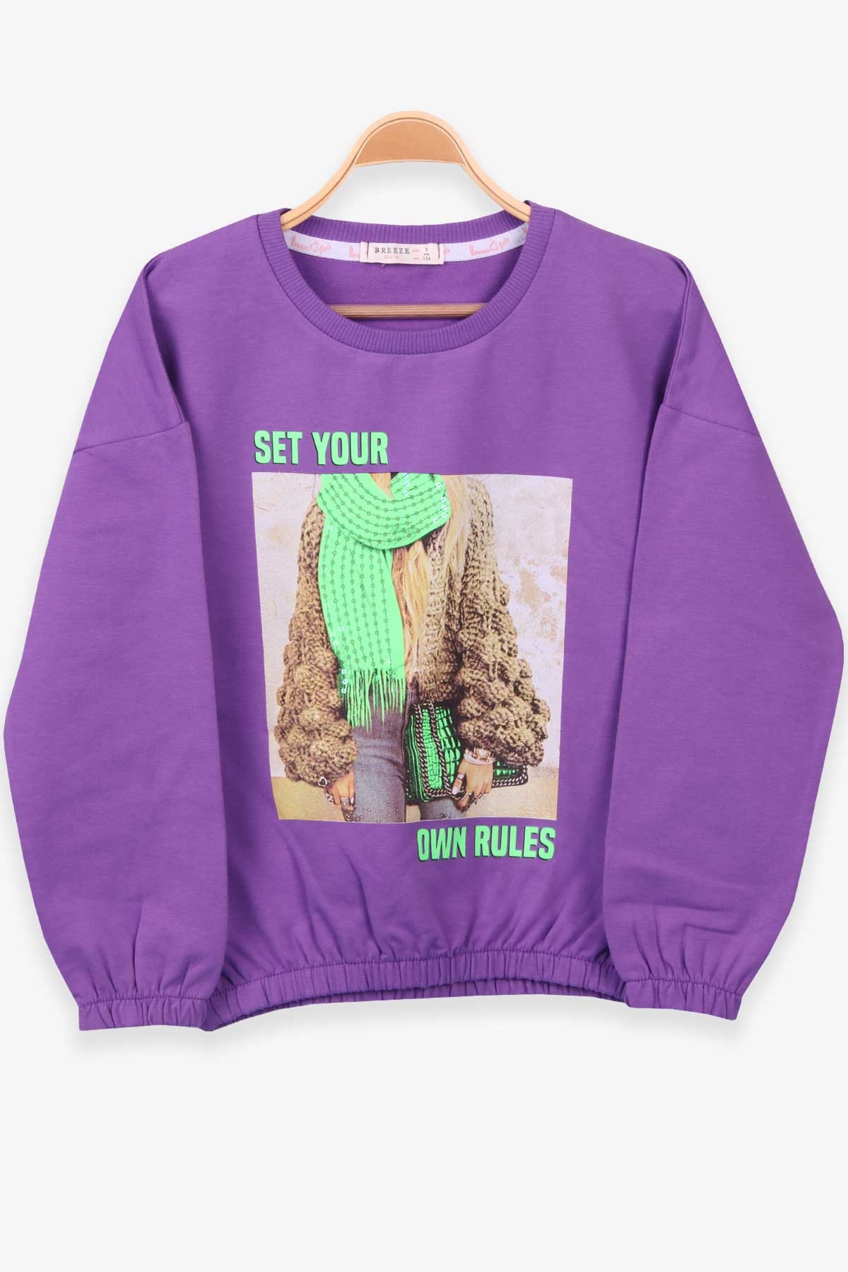 Breeze Kız Çocuk Sweatshirt Baskılı Pullu Mor (9-14 Yaş)