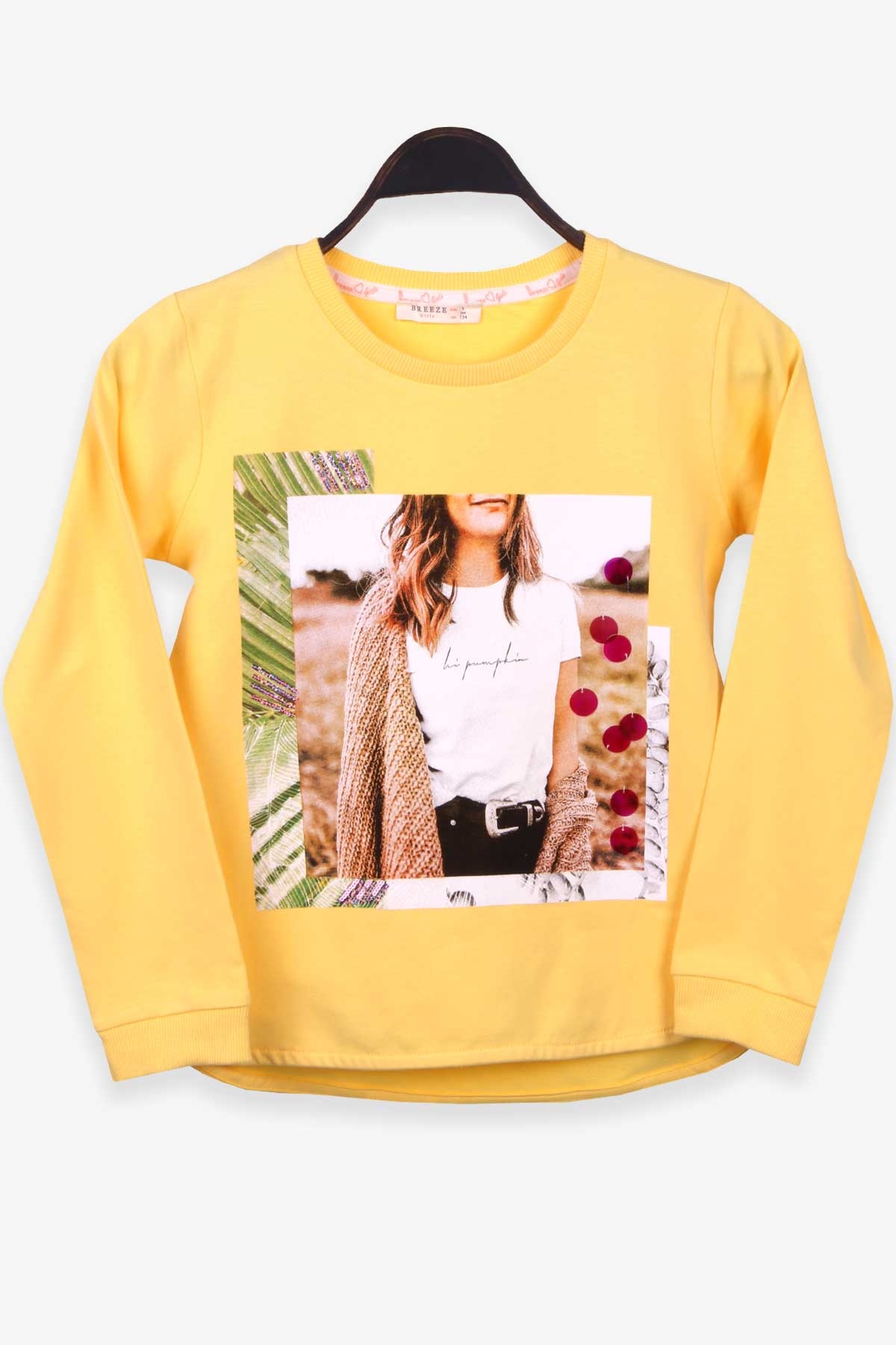 Breeze Kız Çocuk Sweatshirt Baskılı Pullu Sarı (9-14 Yaş)