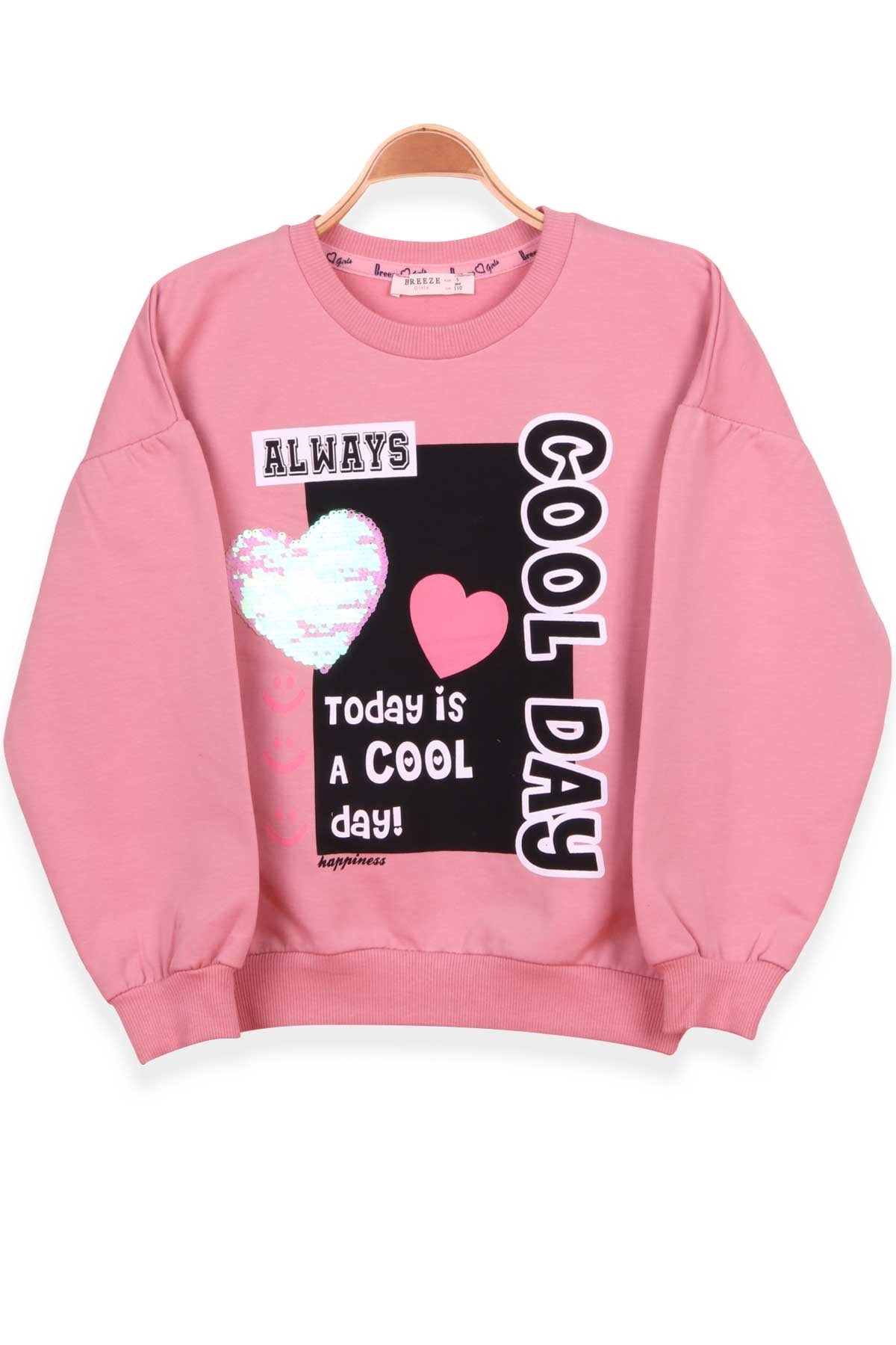 Breeze Kız Çocuk Sweatshirt Baskılı Pullu Gülkurusu (5-10 Yaş)