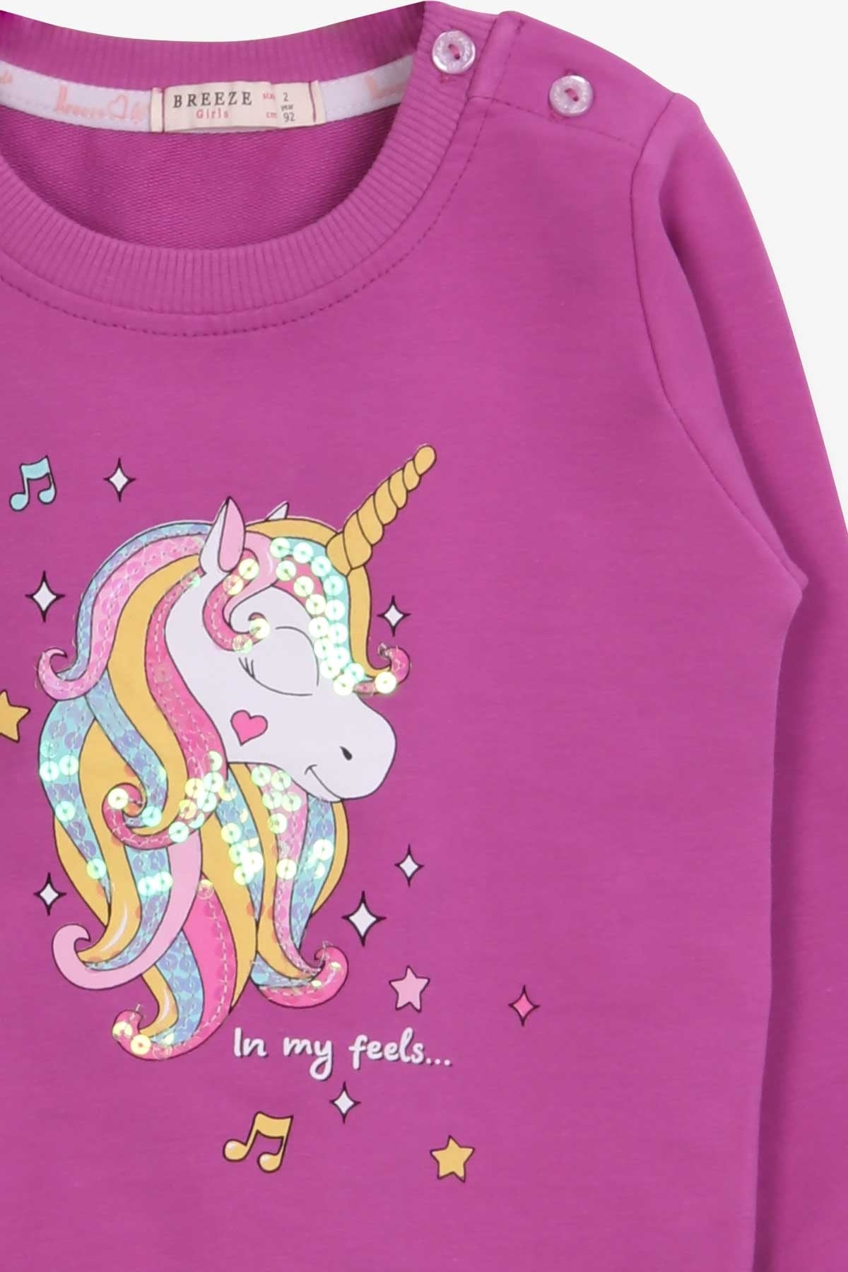 Breeze Kız Çocuk Sweatshirt Baskılı Pullu Unicorn Mor (2-6 Yaş)