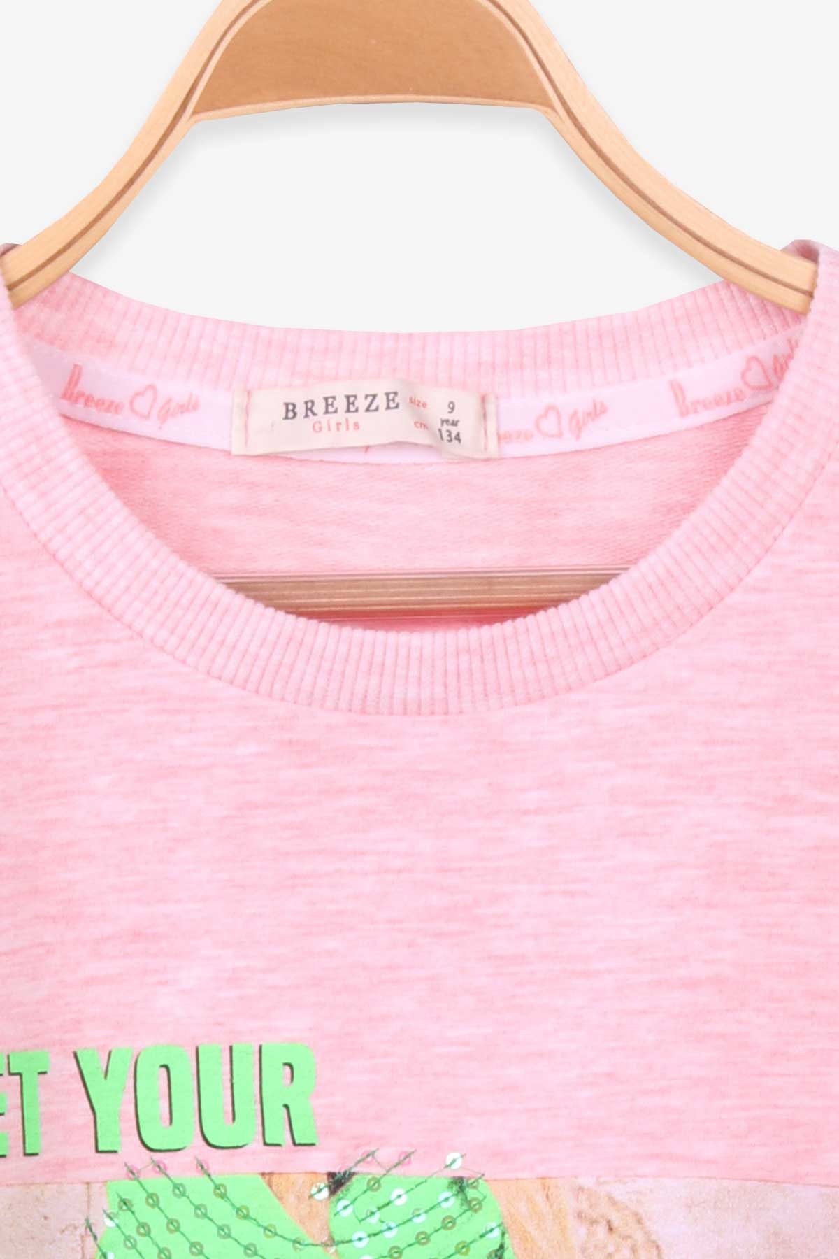 Breeze Kız Çocuk Sweatshirt Baskılı Pullu Somon Melanj (9-14 Yaş)